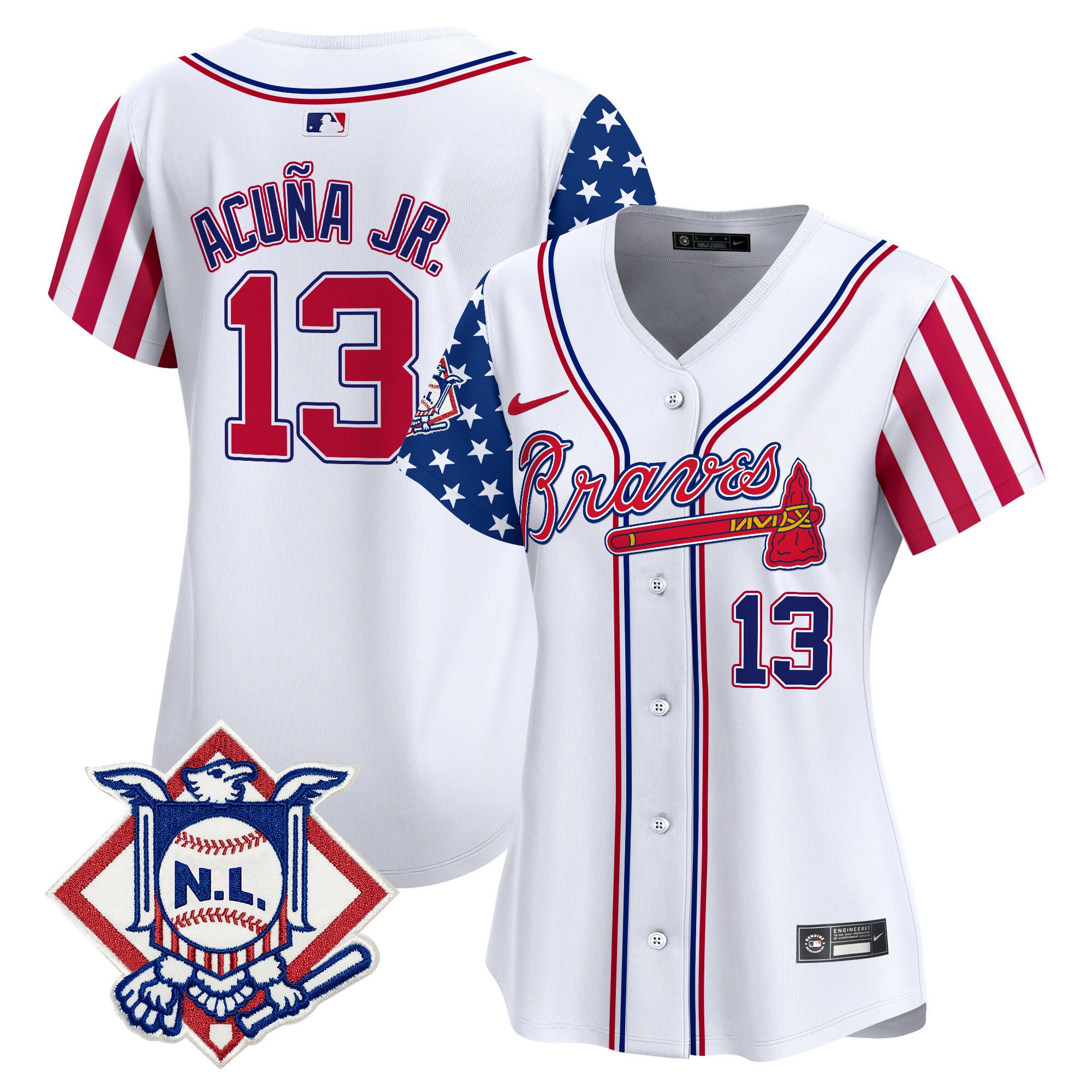 Women's Ronald Acuna Jr. Atlanta Braves 2024 Fourth of July Vapor Premier Limited White Jersey V2 - All Stitched