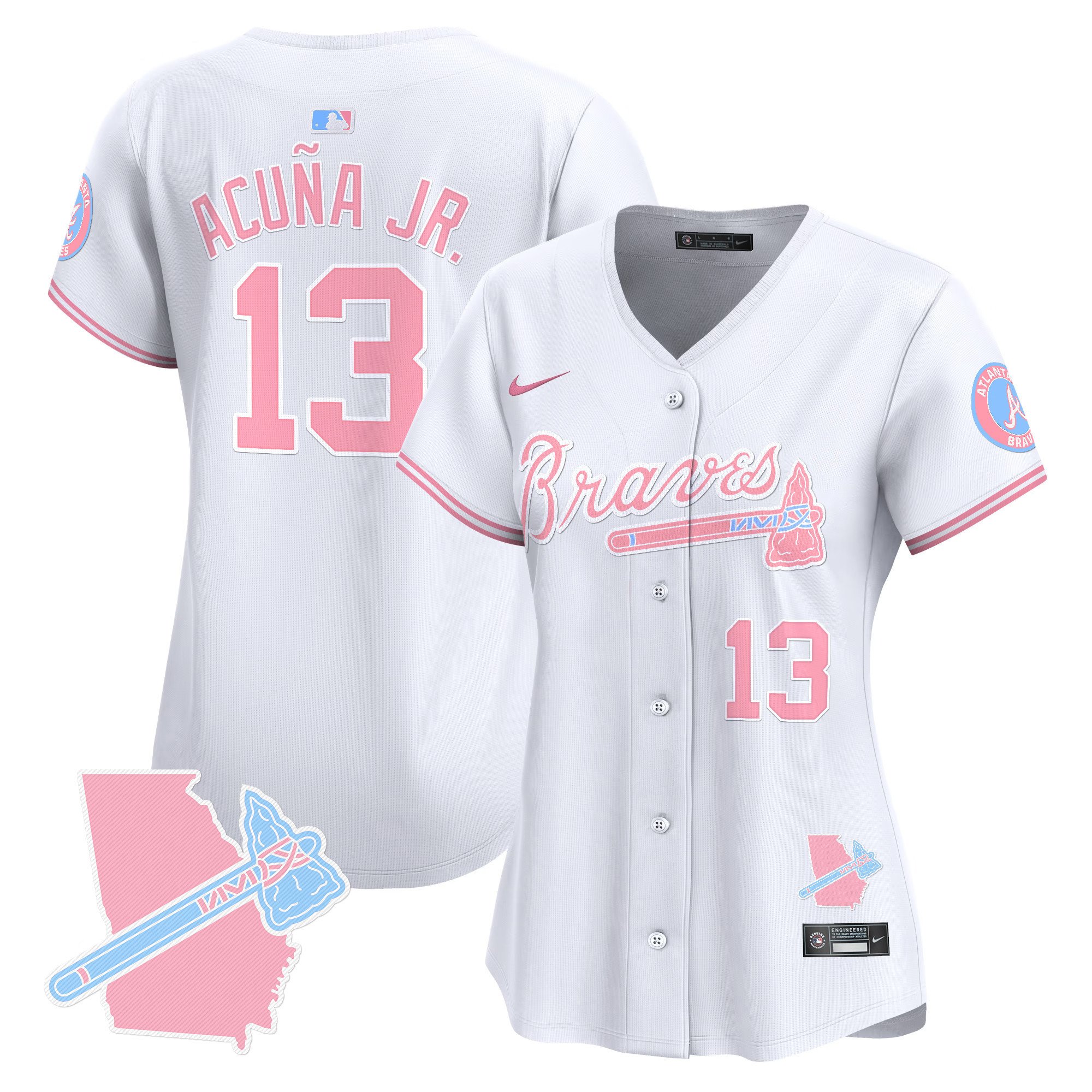 Women's Ronald Acuna Jr. Atlanta Braves Bubblegum Pink Vapor Premier Limited White Jersey - All Stitched