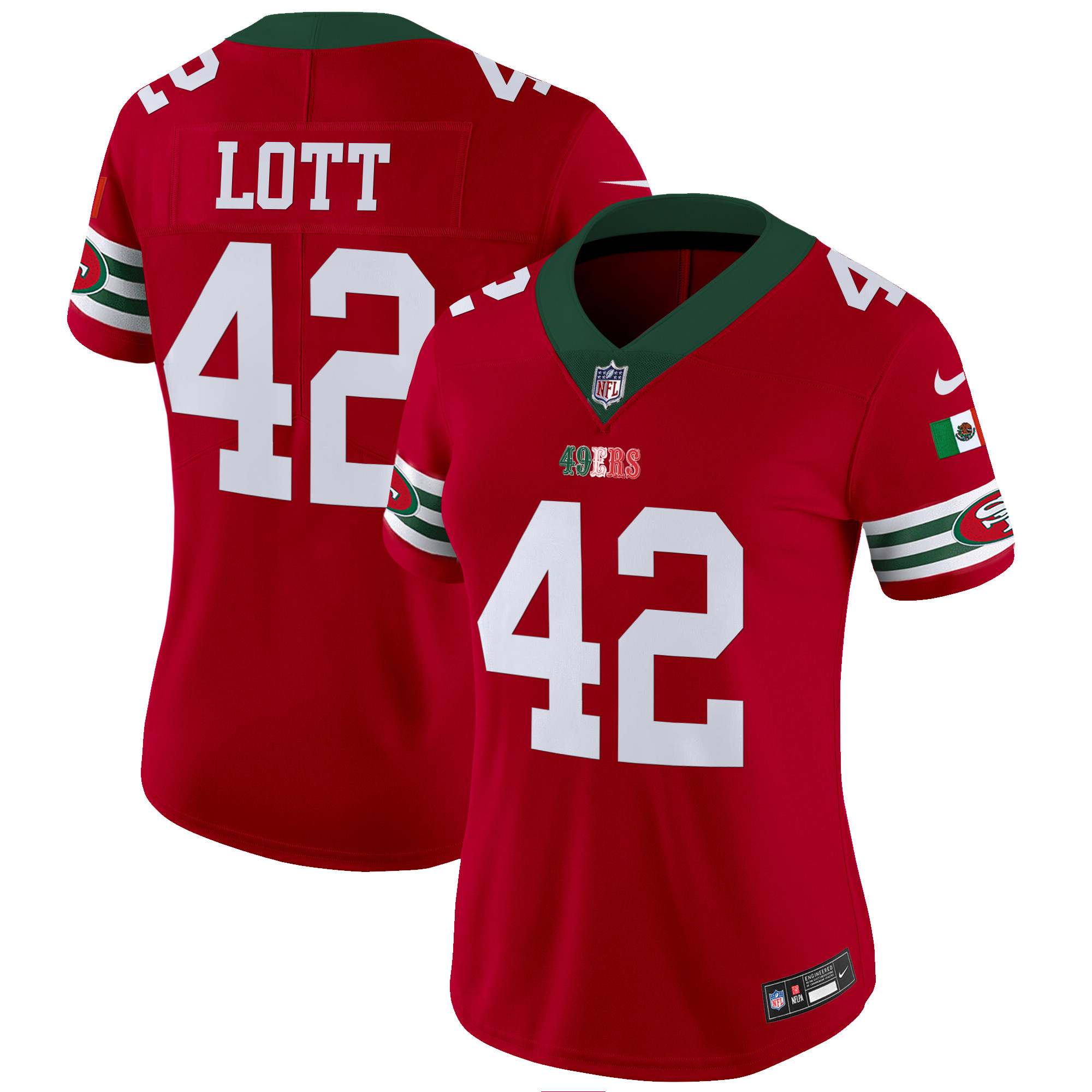 Women's Ronnie Lott San Francisco 49ers Mexico Vapor Red Jersey V2 - All Stitched