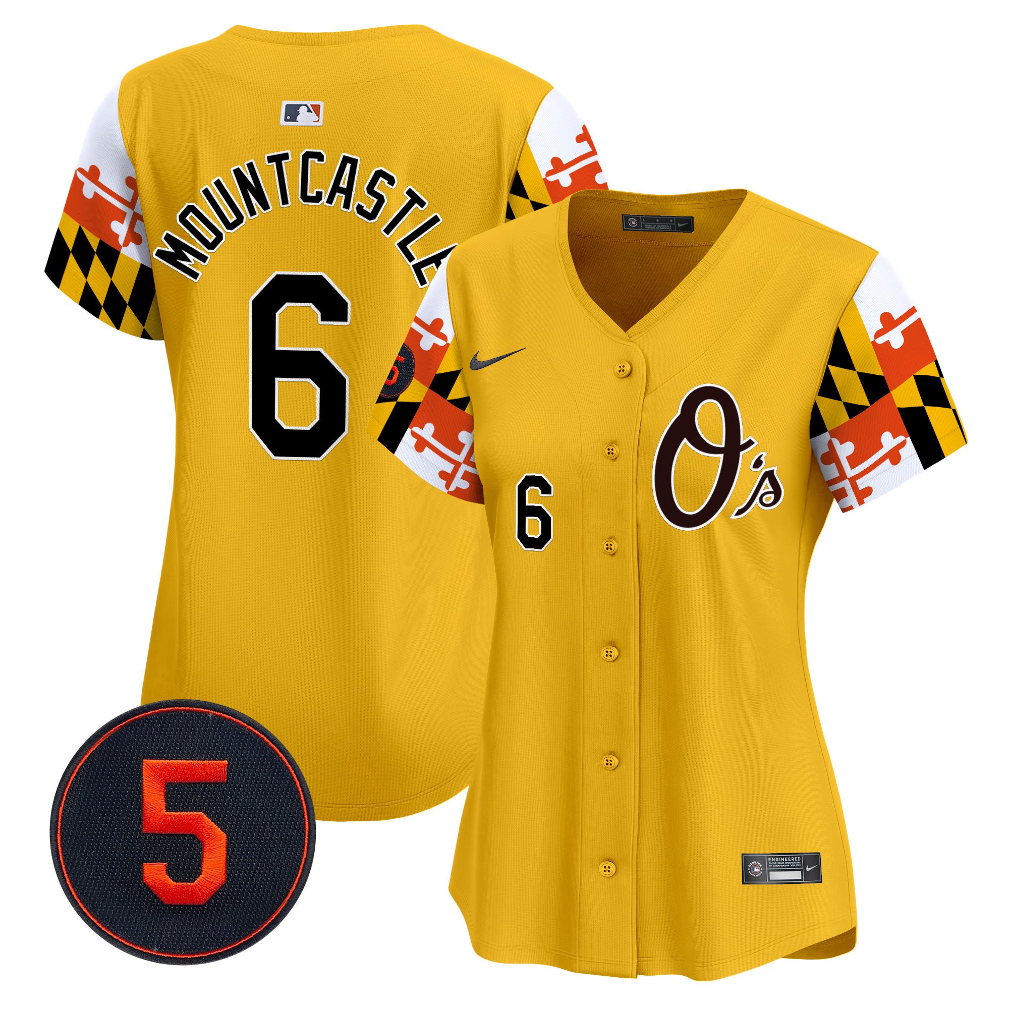 Women's Ryan Mountcastle Baltimore Orioles Robinson Patch Vapor Premier Limited Gold Jersey V5 - All Stitched