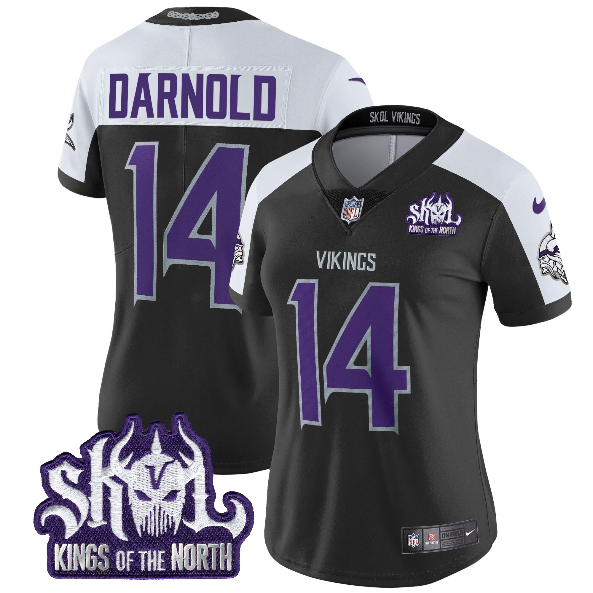 Women's Sam Darnold Minnesota Vikings 2024 Winter Warrior Skol Patch Vapor Limited Black Alternate Jersey - All Stitched