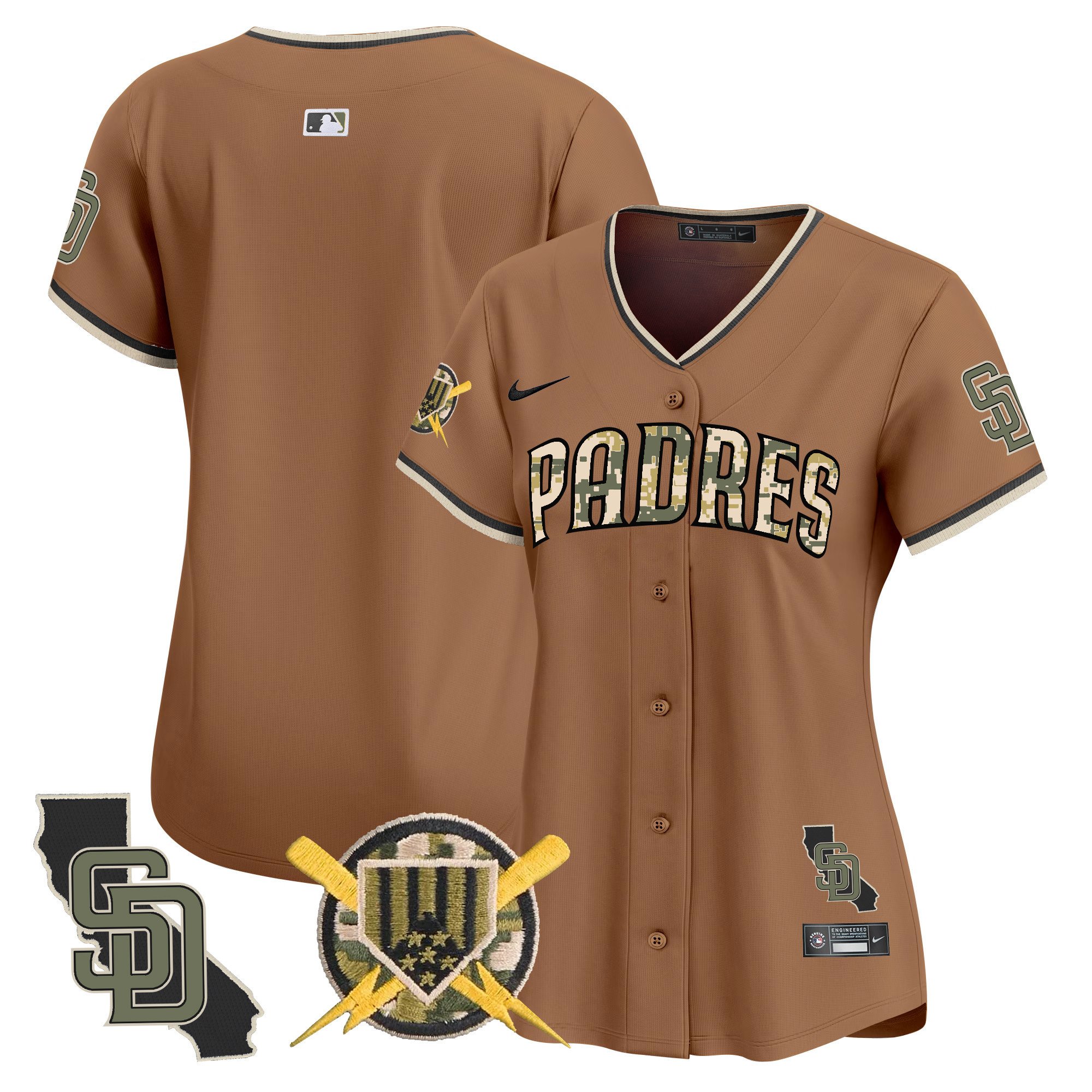 Women's San Diego Padres Armed Forces Day Vapor Premier Limited Brown Jersey - All Stitched