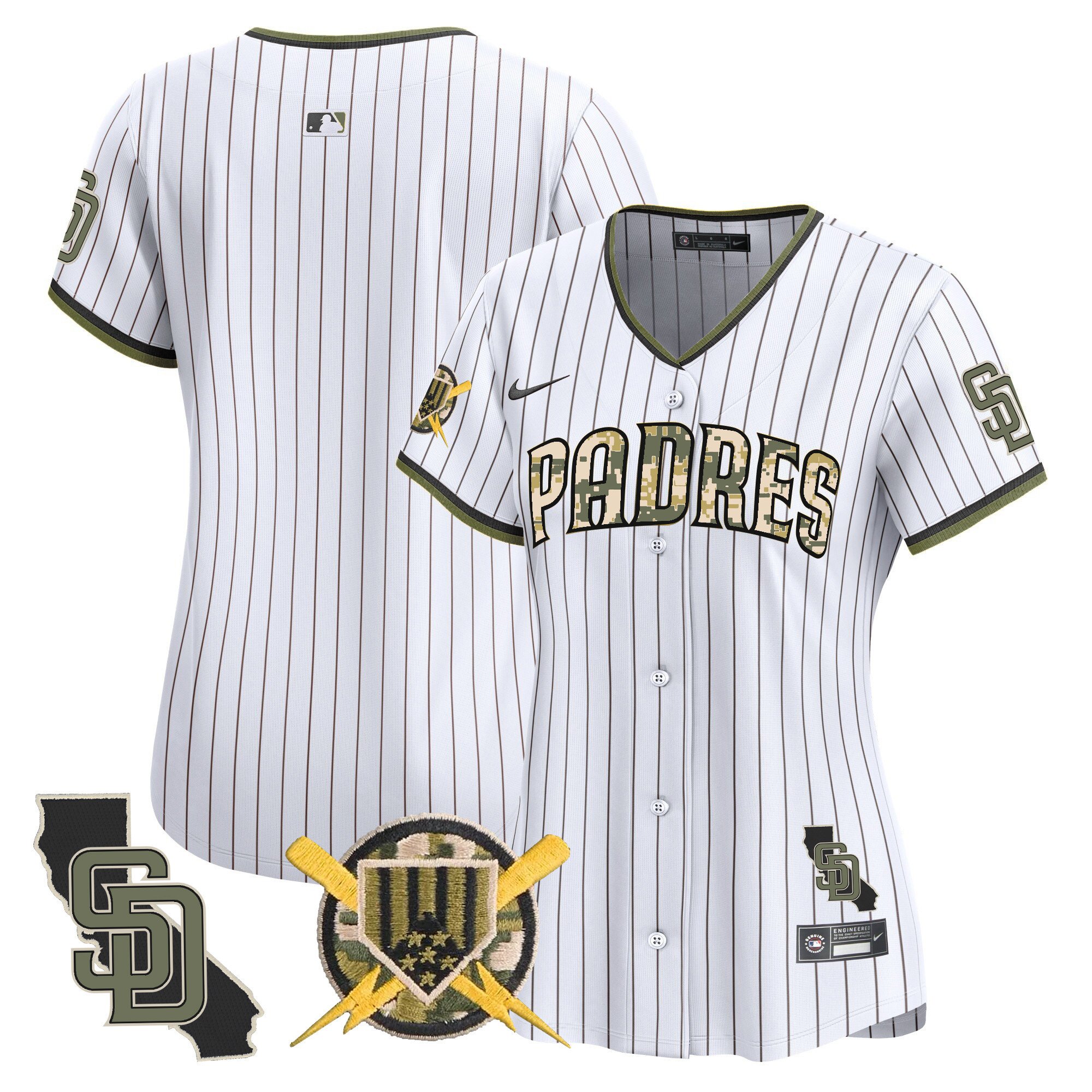 Women's San Diego Padres Armed Forces Day Vapor Premier Limited Pinstripe Jersey - All Stitched