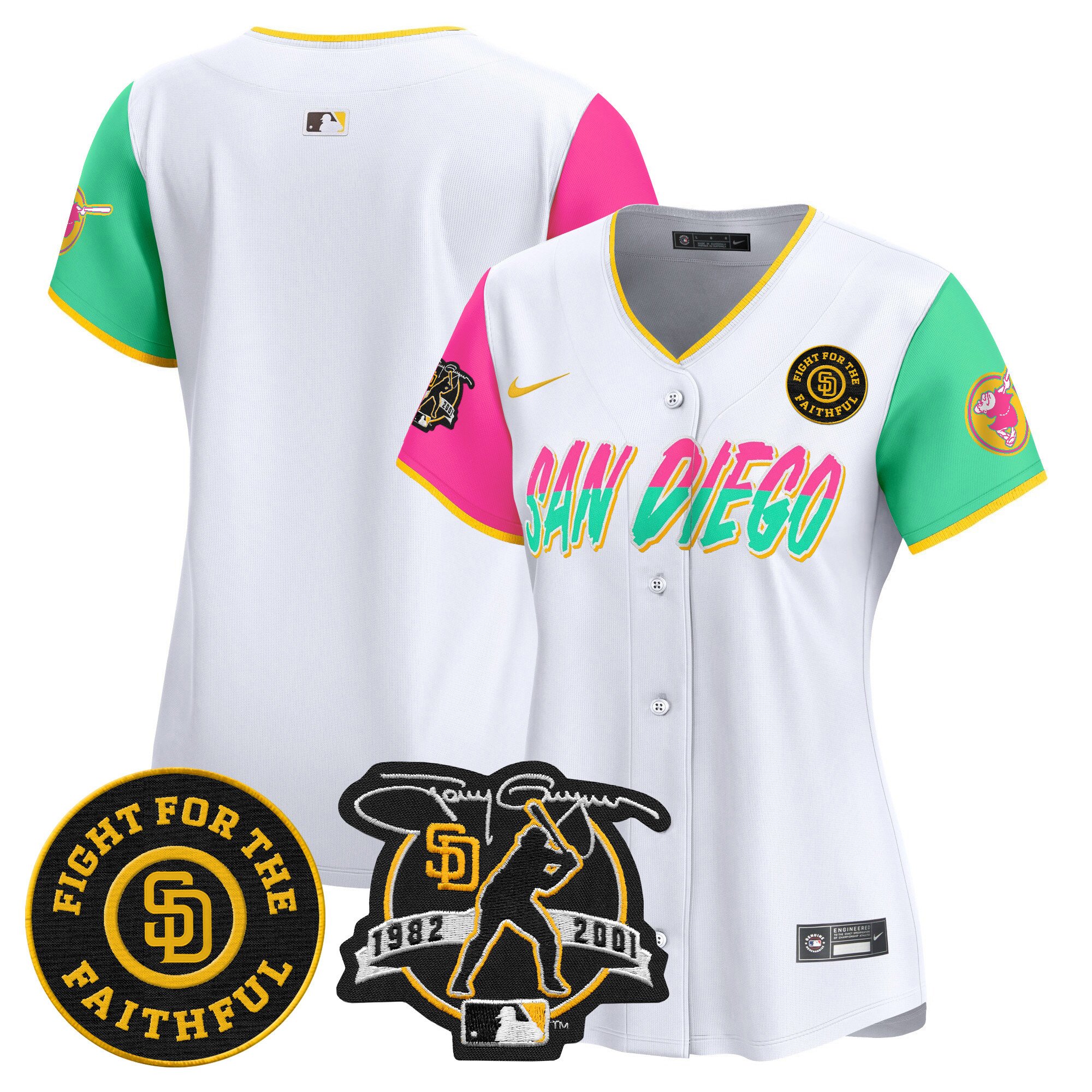 Women's San Diego Padres Tony Gwynn & Faithful Patch Vapor Premier Limited City Connect Jersey Ã± All Stitched