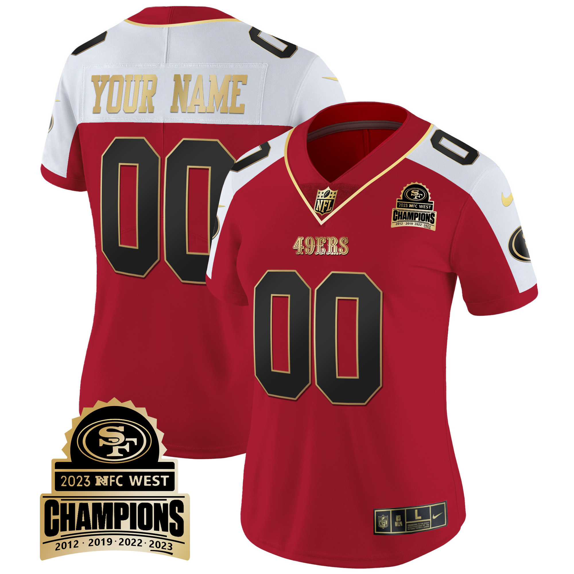 Women's San Francisco 49ers 2023 NFC West Champions Patch Vapor Custom Alternate Jersey V4 - All Stitched