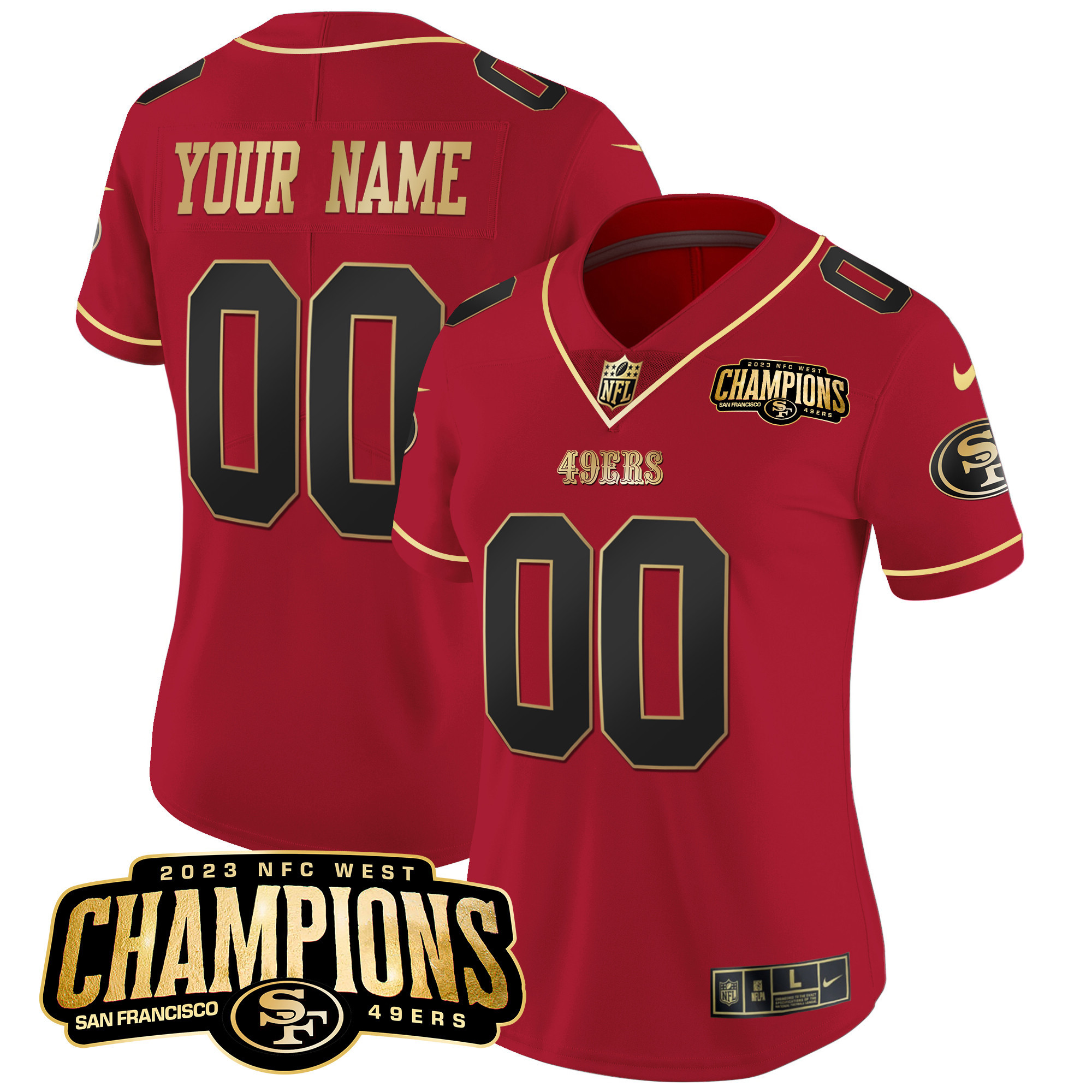 Women's San Francisco 49ers 2023 NFC West Champions Patch Vapor Scarlet Limited Jersey V2 - All Stitched