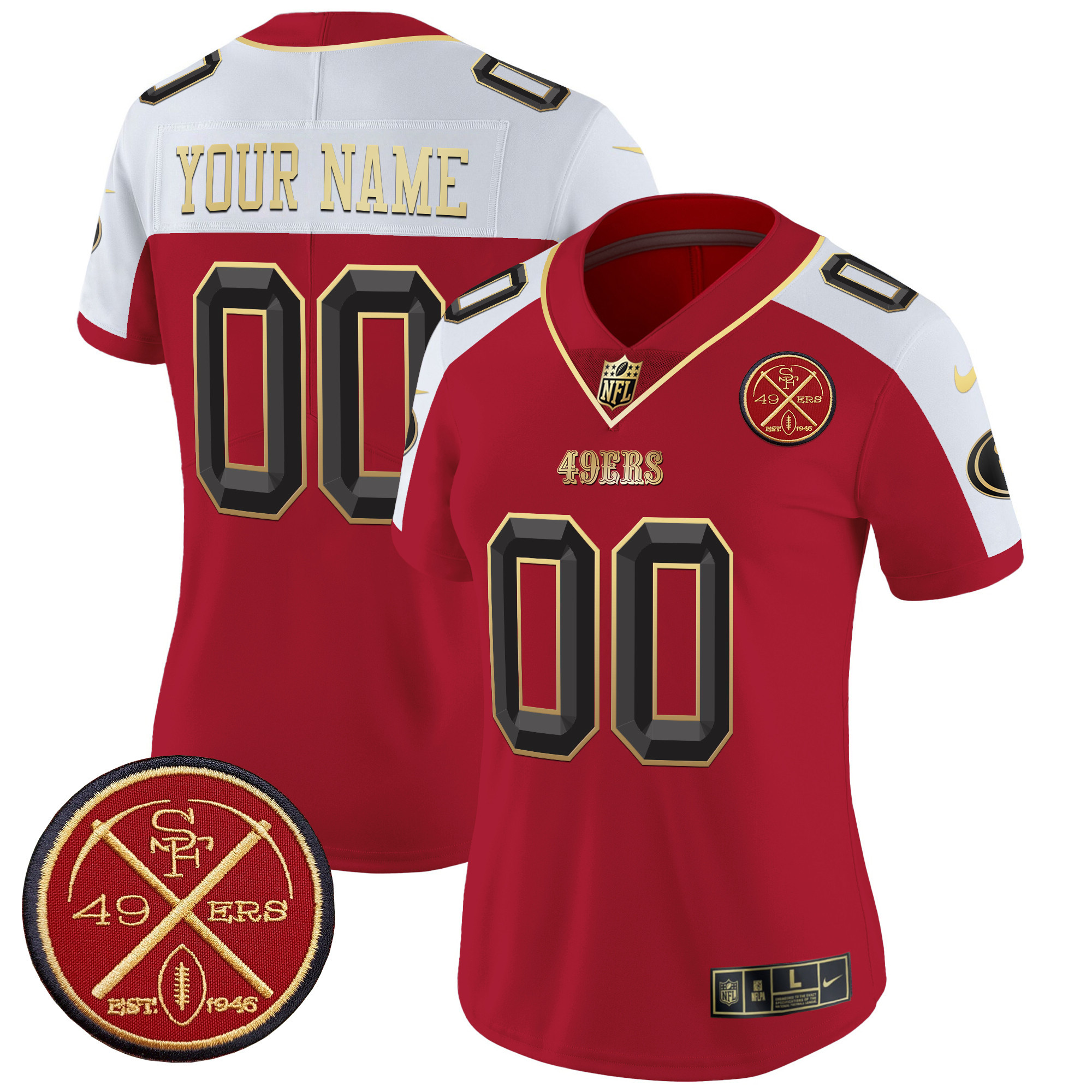 Women's San Francisco 49ers Est.1946 Patch Vapor Limited Custom Alternate Jersey V2 - All Stitched