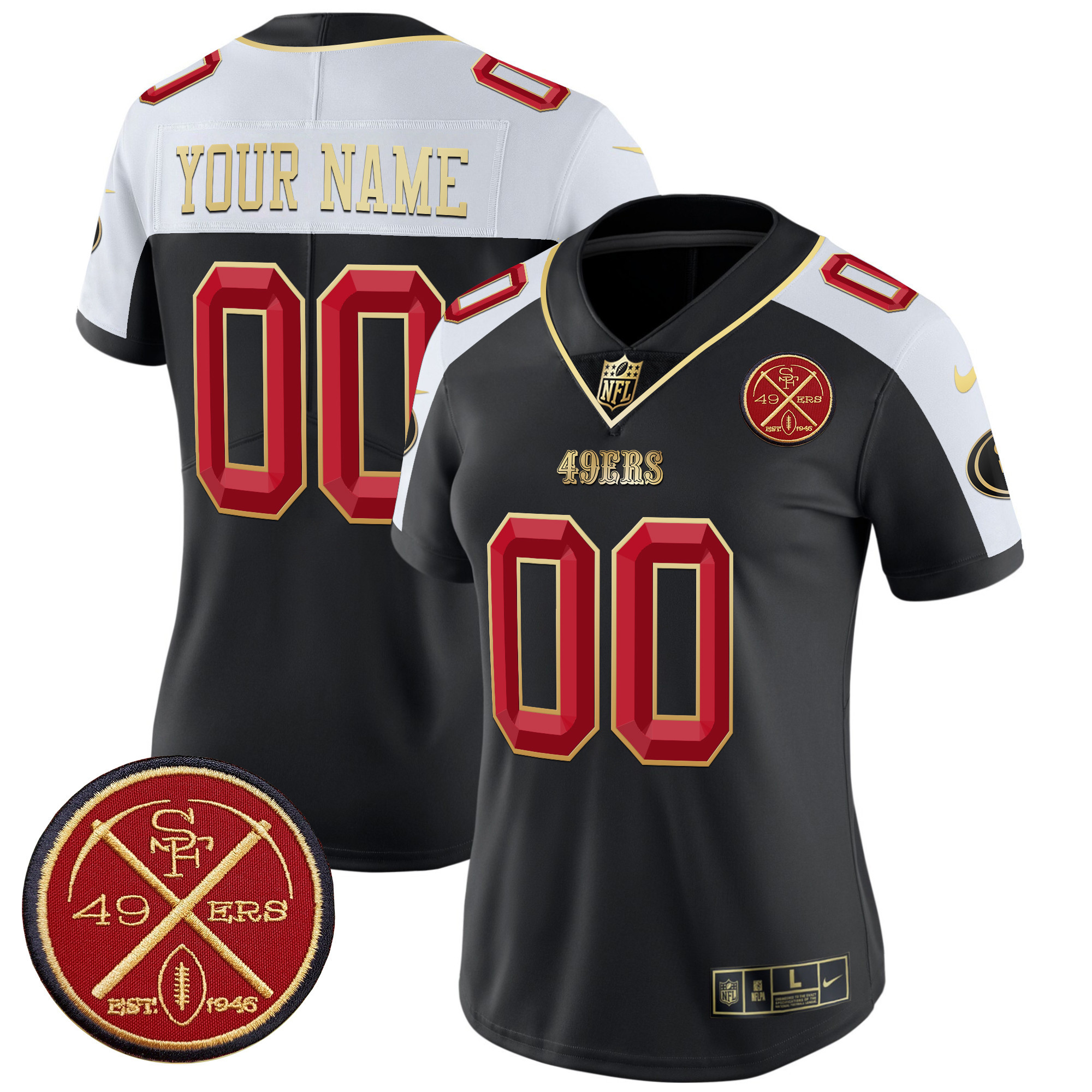 Women's San Francisco 49ers Est.1946 Patch Vapor Limited Custom Black Alternate Jersey V2 - All Stitched