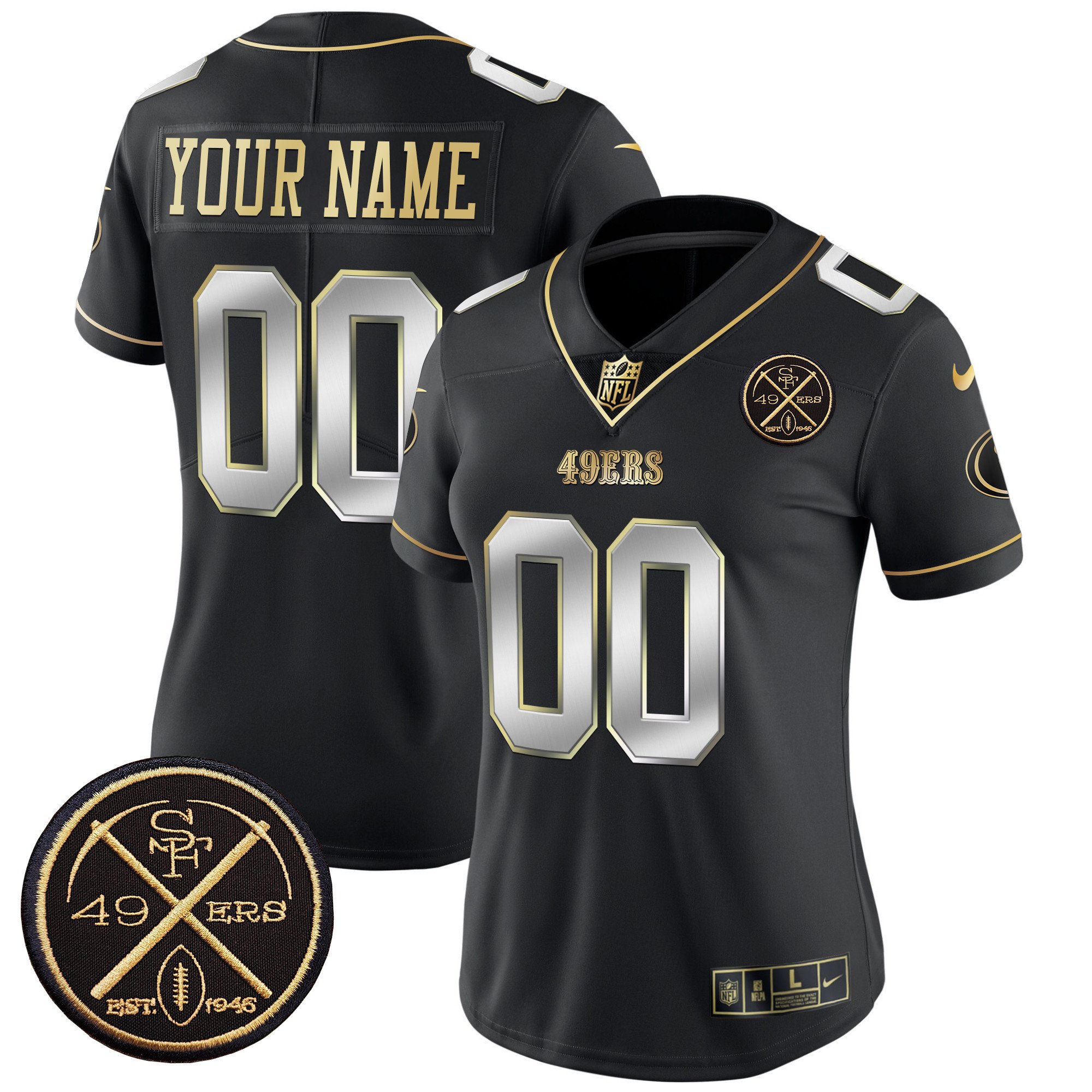 Women's San Francisco 49ers Est.1946 Patch Vapor Limited Custom Black Limited Jersey - All Stitched