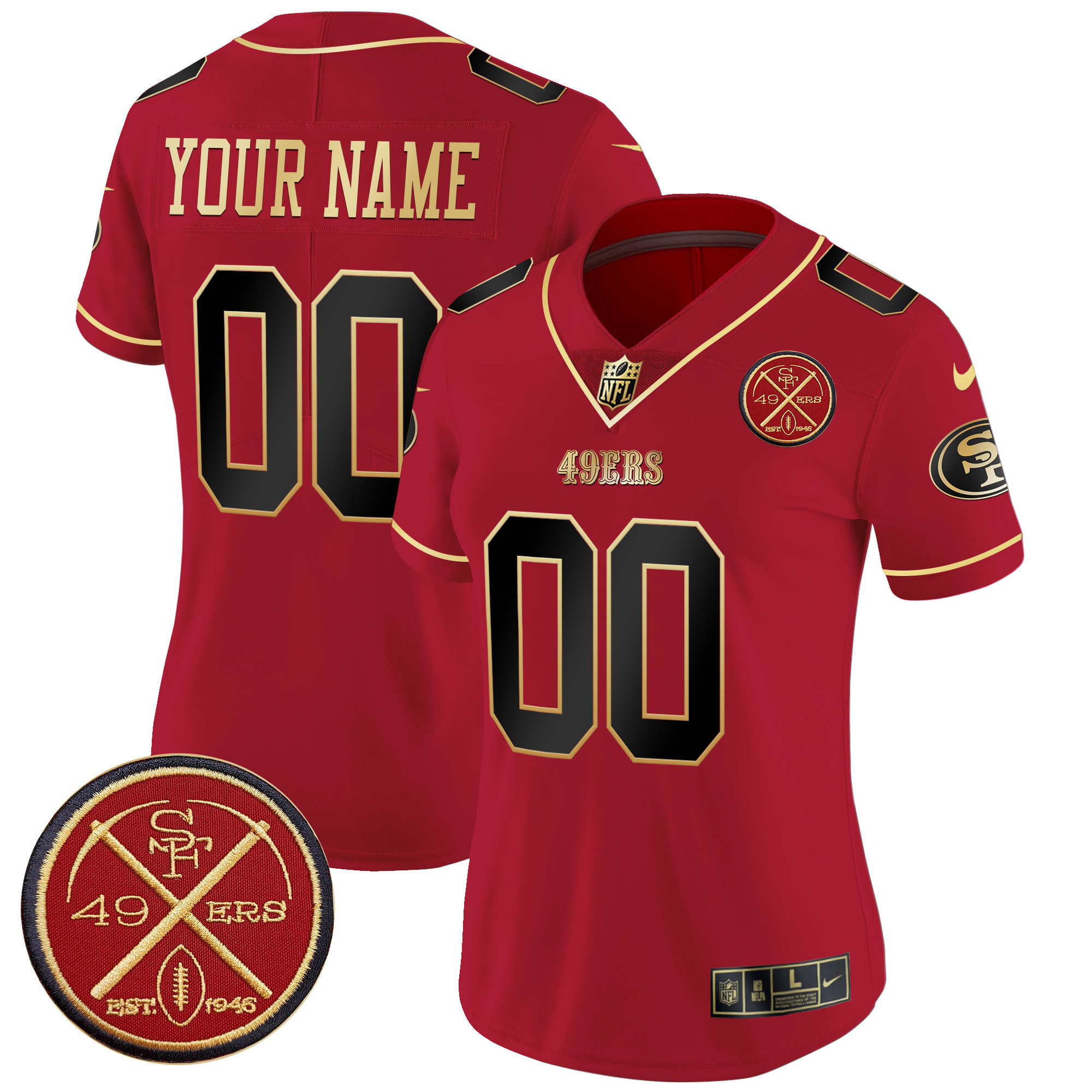 Women's San Francisco 49ers Est.1946 Patch Vapor Limited Custom Scarlet Limited Jersey - All Stitched