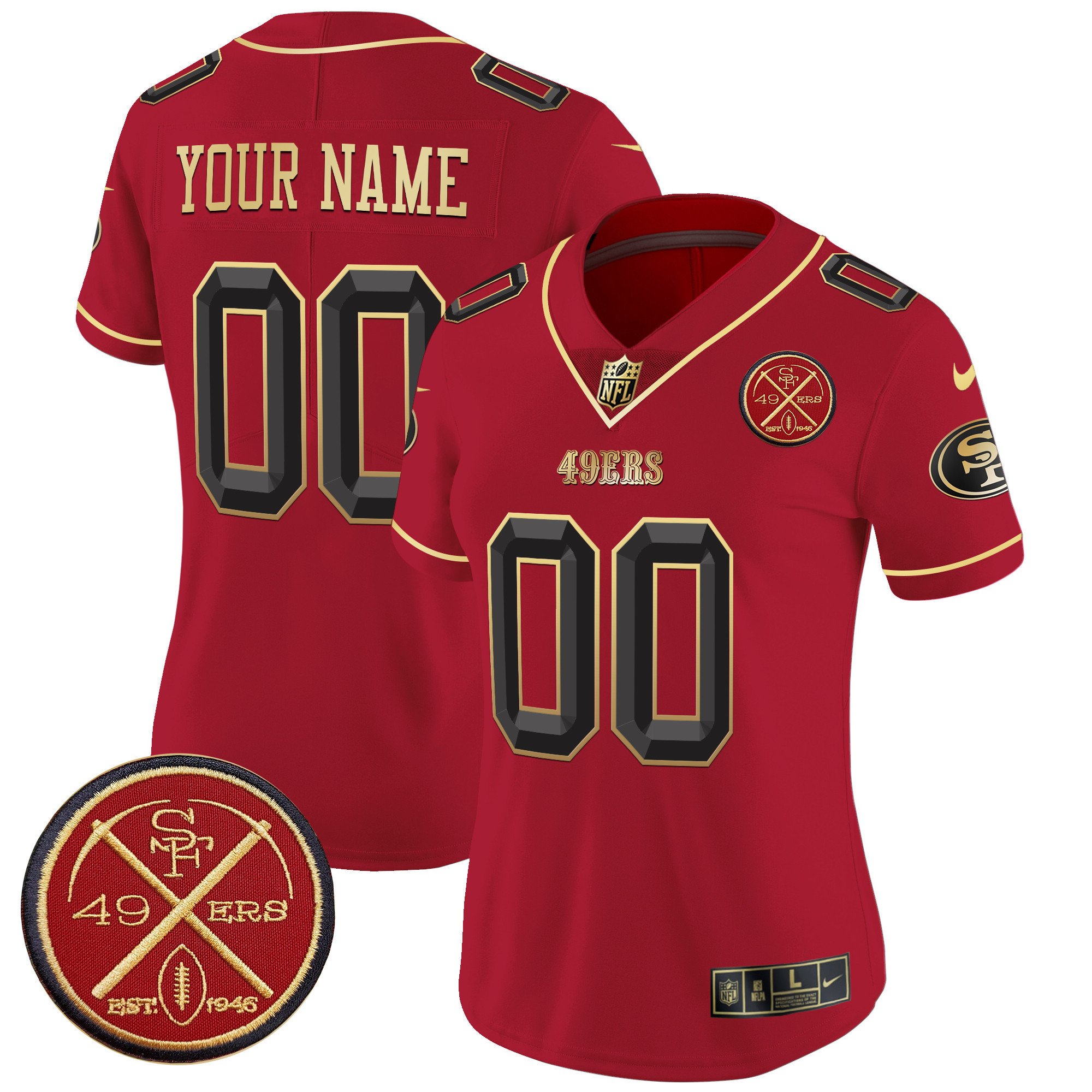 Women's San Francisco 49ers Est.1946 Patch Vapor Limited Custom Scarlet Limited Jersey V2 - All Stitched
