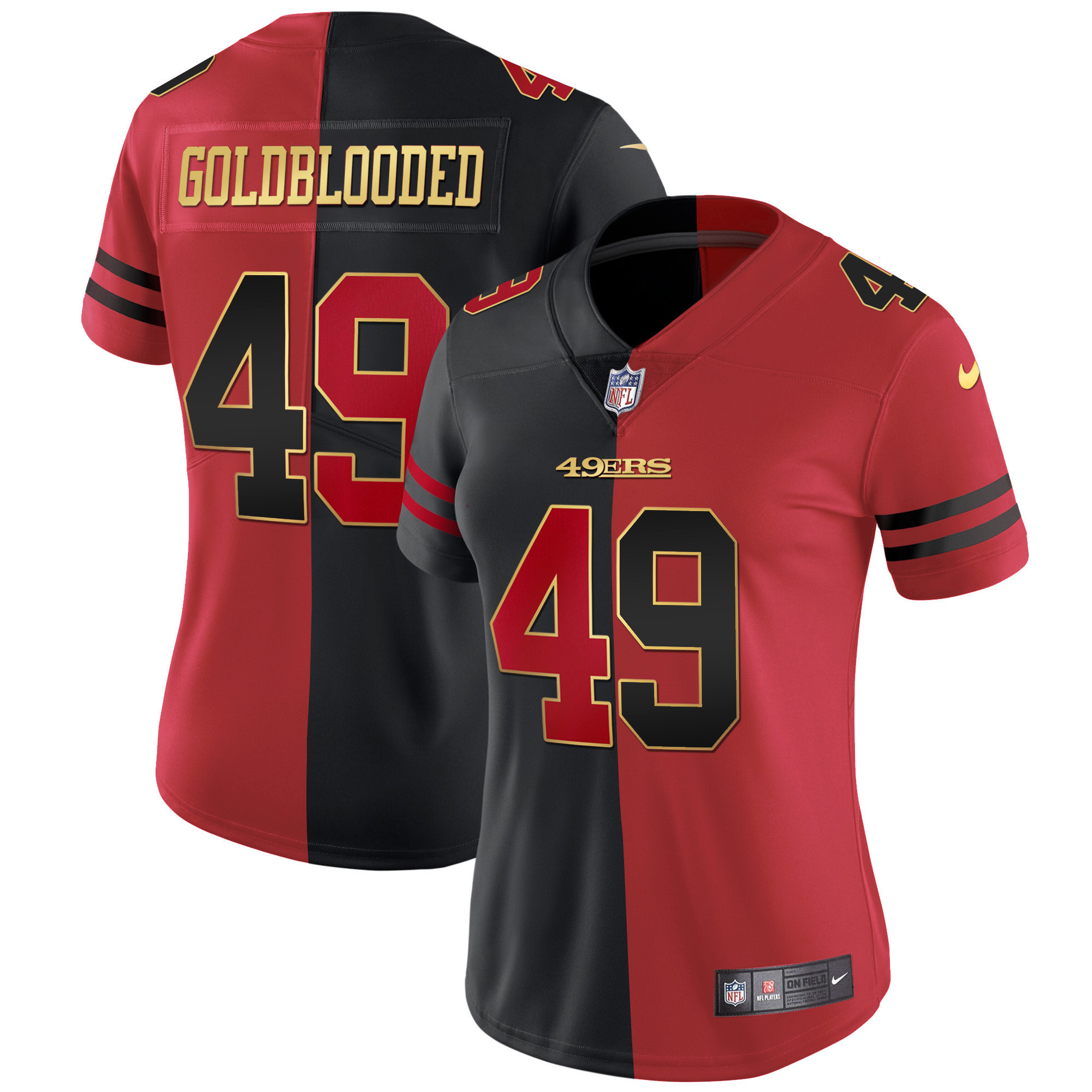 Women's San Francisco 49ers Gold Blooded Split Jersey - All Stitched