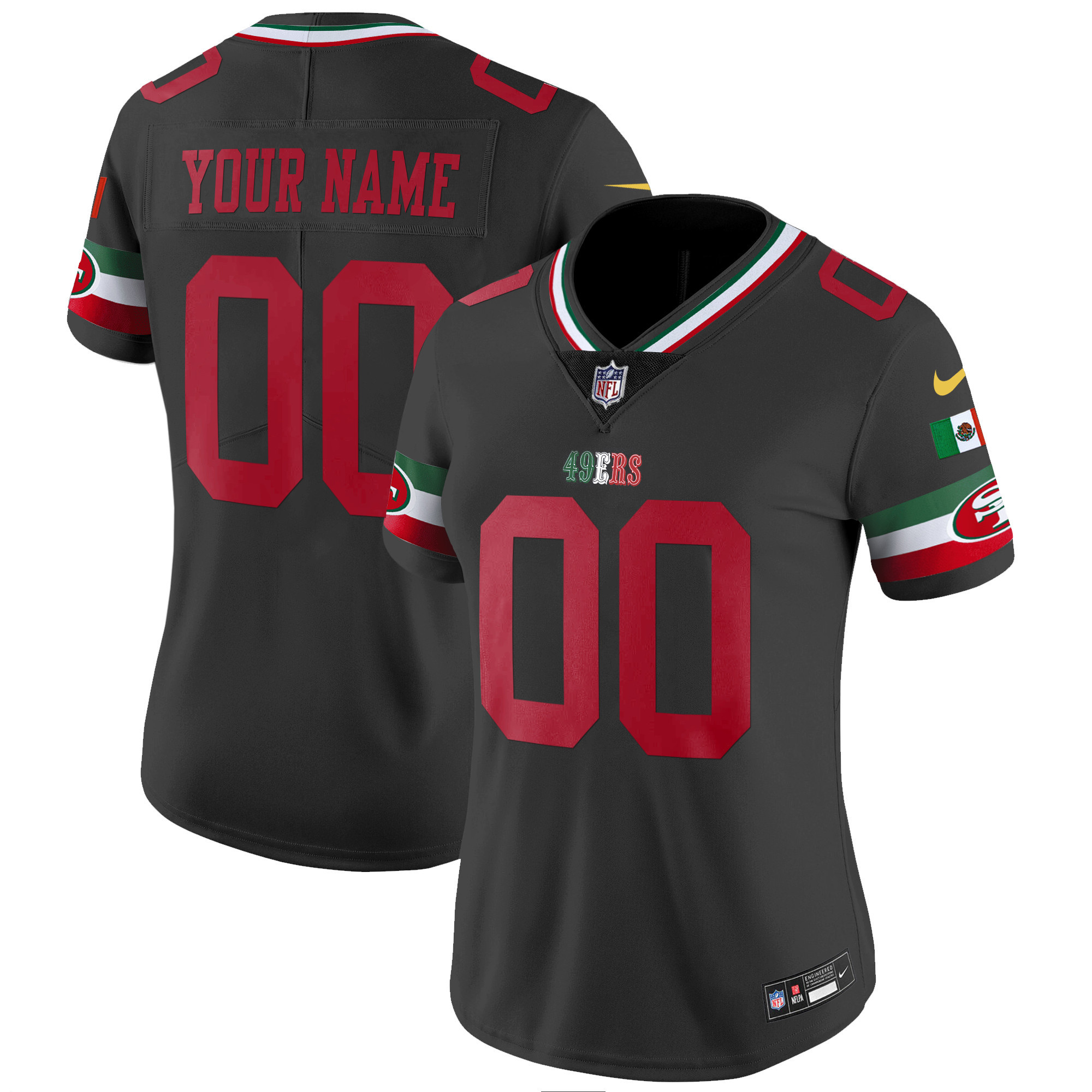 Women's San Francisco 49ers Mexico Vapor Custom Black Jersey V2 - All Stitched
