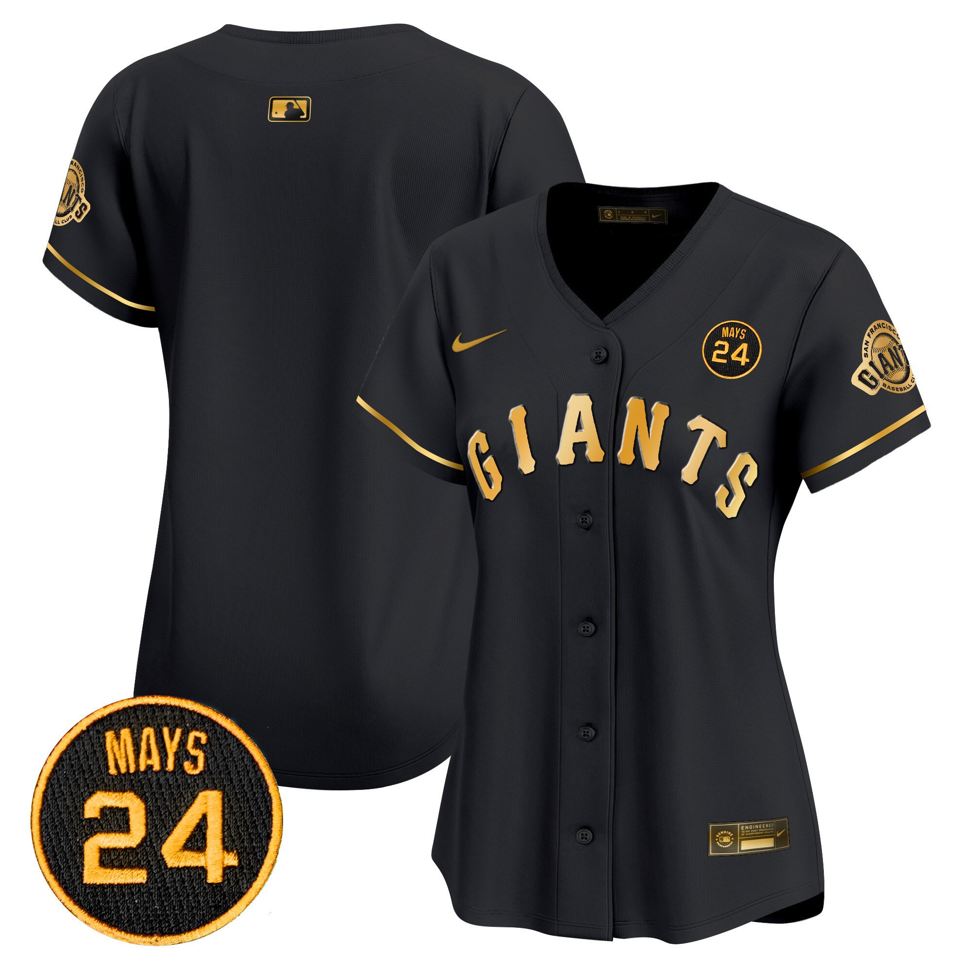 Women's San Francisco Giants 2024 Willie Mays Patch Vapor Premier Limited Black Gold Jersey V3 - All Stitched