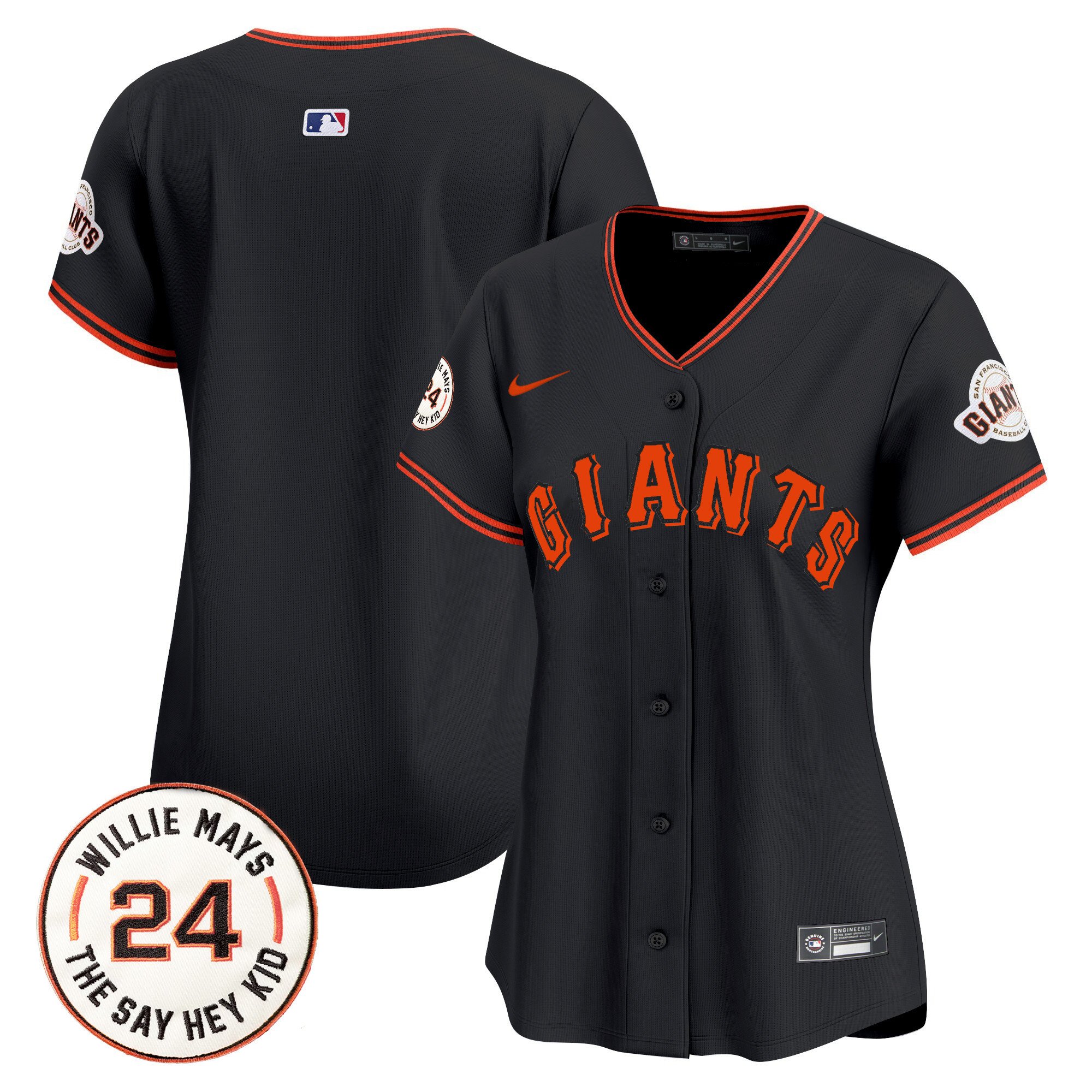 Women's San Francisco Giants 2024 Willie Mays Patch Vapor Premier Limited Black Jersey - All Stitched