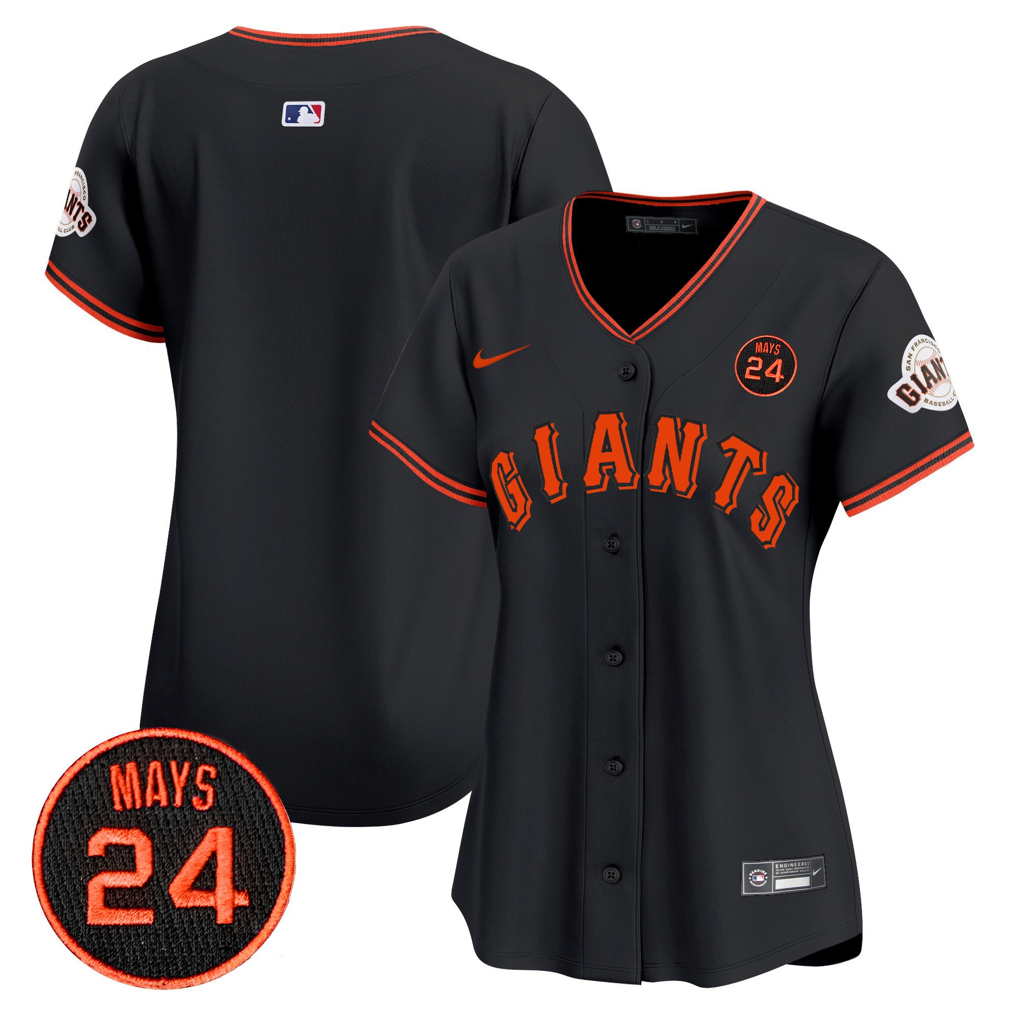 Women's San Francisco Giants 2024 Willie Mays Patch Vapor Premier Limited Black Jersey V3 - All Stitched