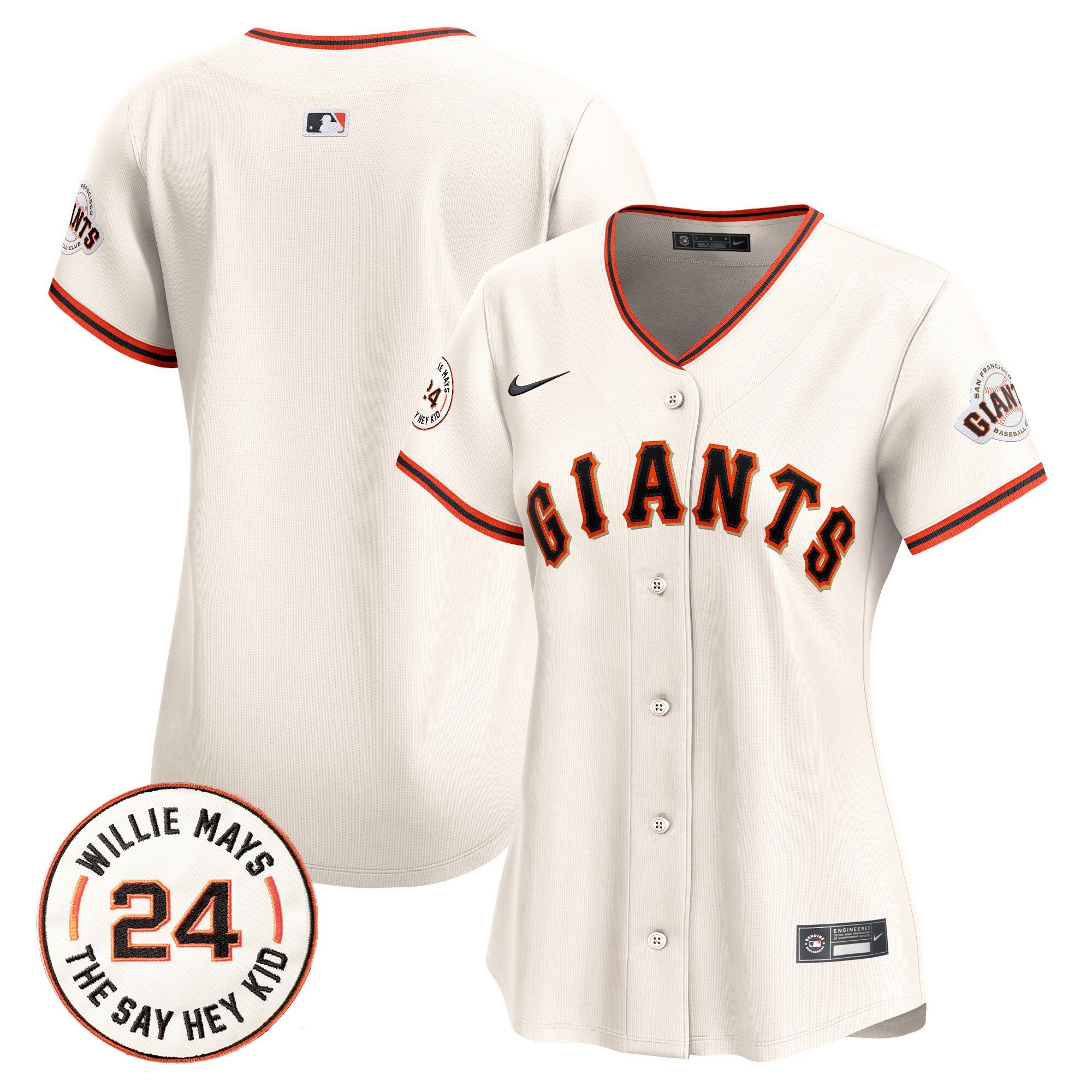 Women's San Francisco Giants 2024 Willie Mays Patch Vapor Premier Limited Cream Jersey - All Stitched