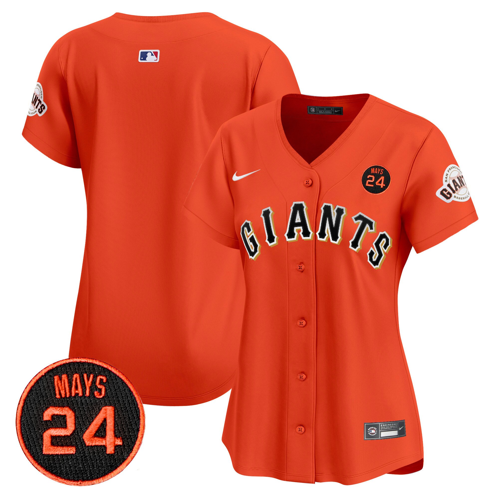Women's San Francisco Giants 2024 Willie Mays Patch Vapor Premier Limited Orange Jersey V3 - All Stitched