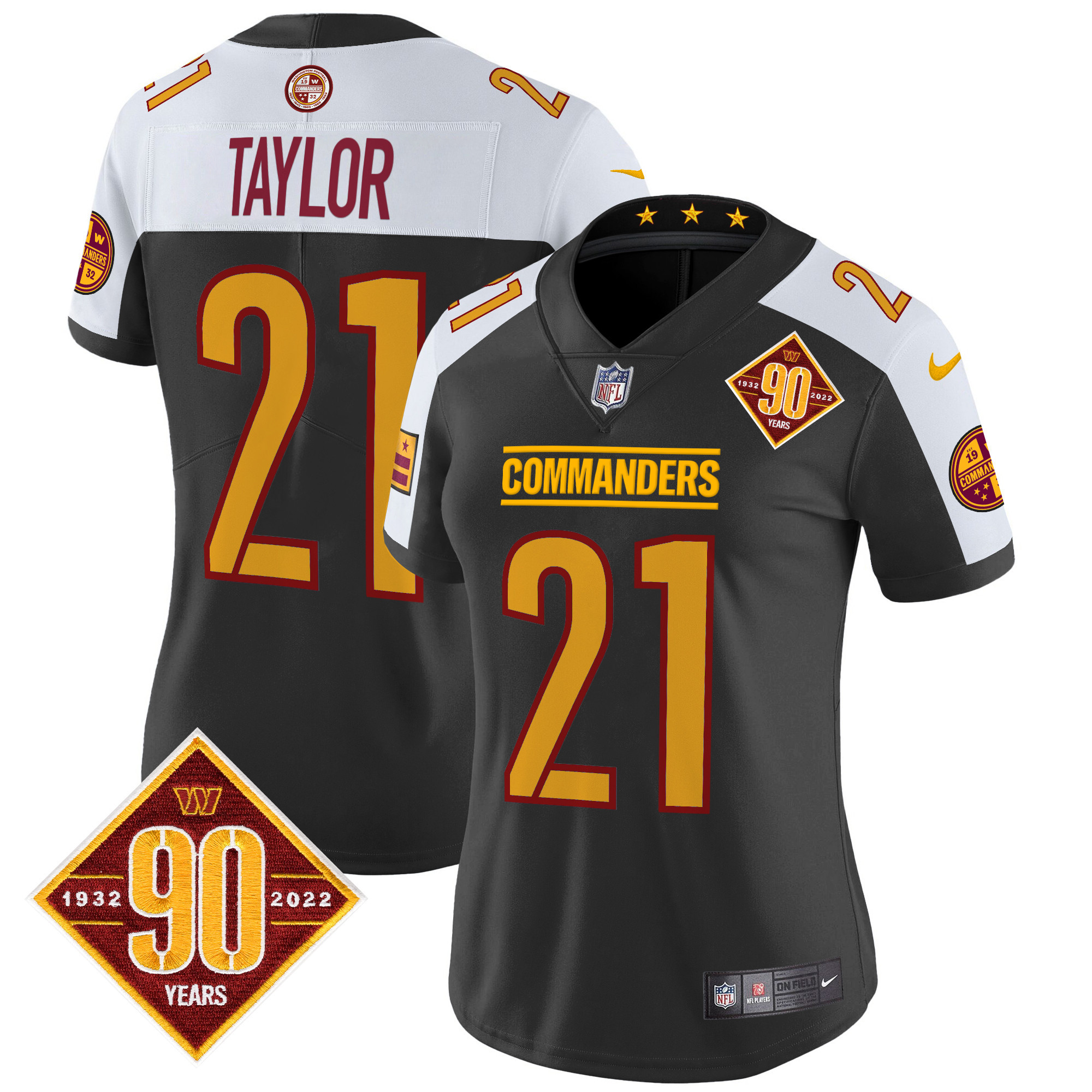 Women's Sean Taylor Washington Commanders 90th Anniversary Patch Vapor Limited Black Alternate Jersey - All Stitched