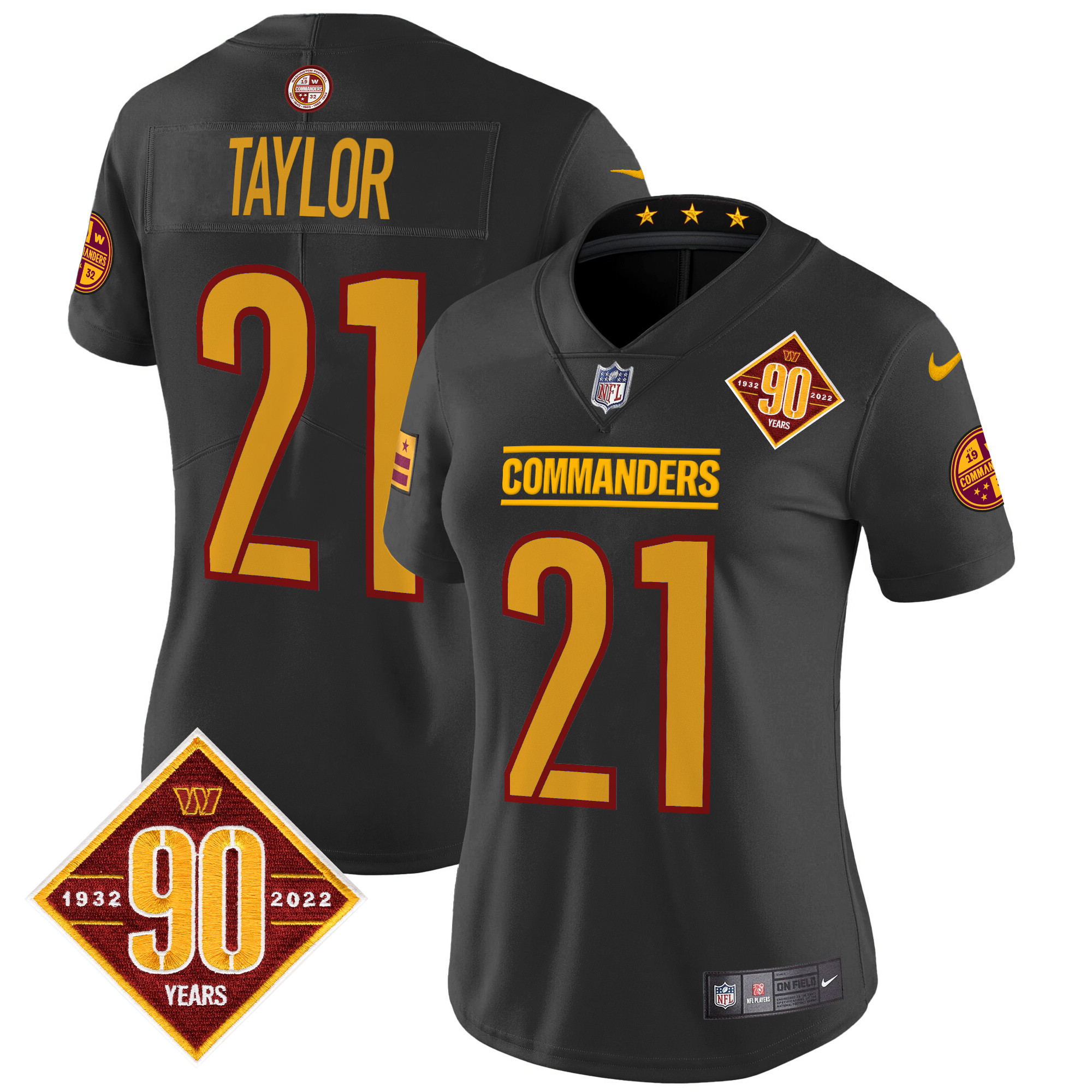 Women's Sean Taylor Washington Commanders 90th Anniversary Patch Vapor Limited Black Jersey - All Stitched