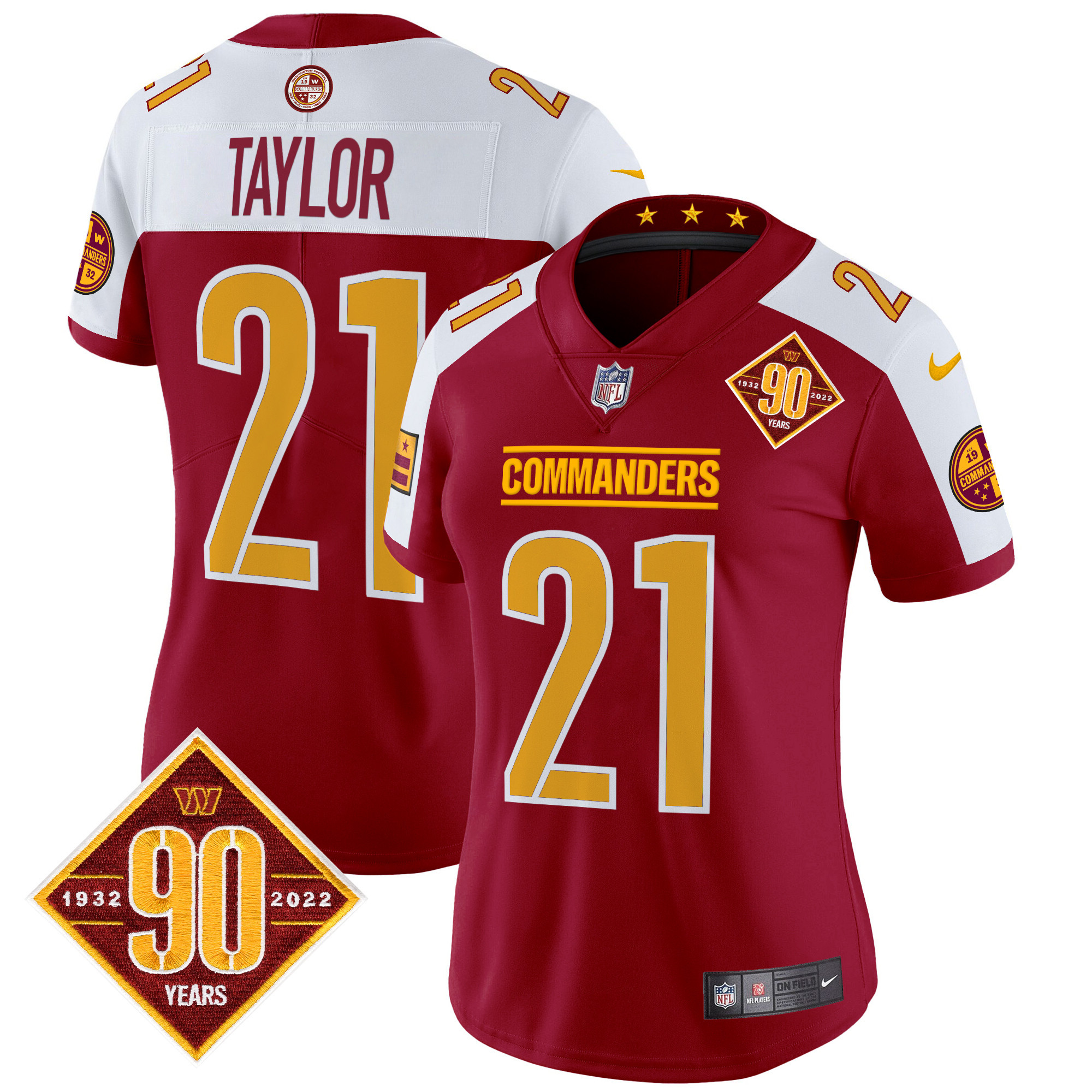 Women's Sean Taylor Washington Commanders 90th Anniversary Patch Vapor Limited Burgundy Alternate Jersey - All Stitched