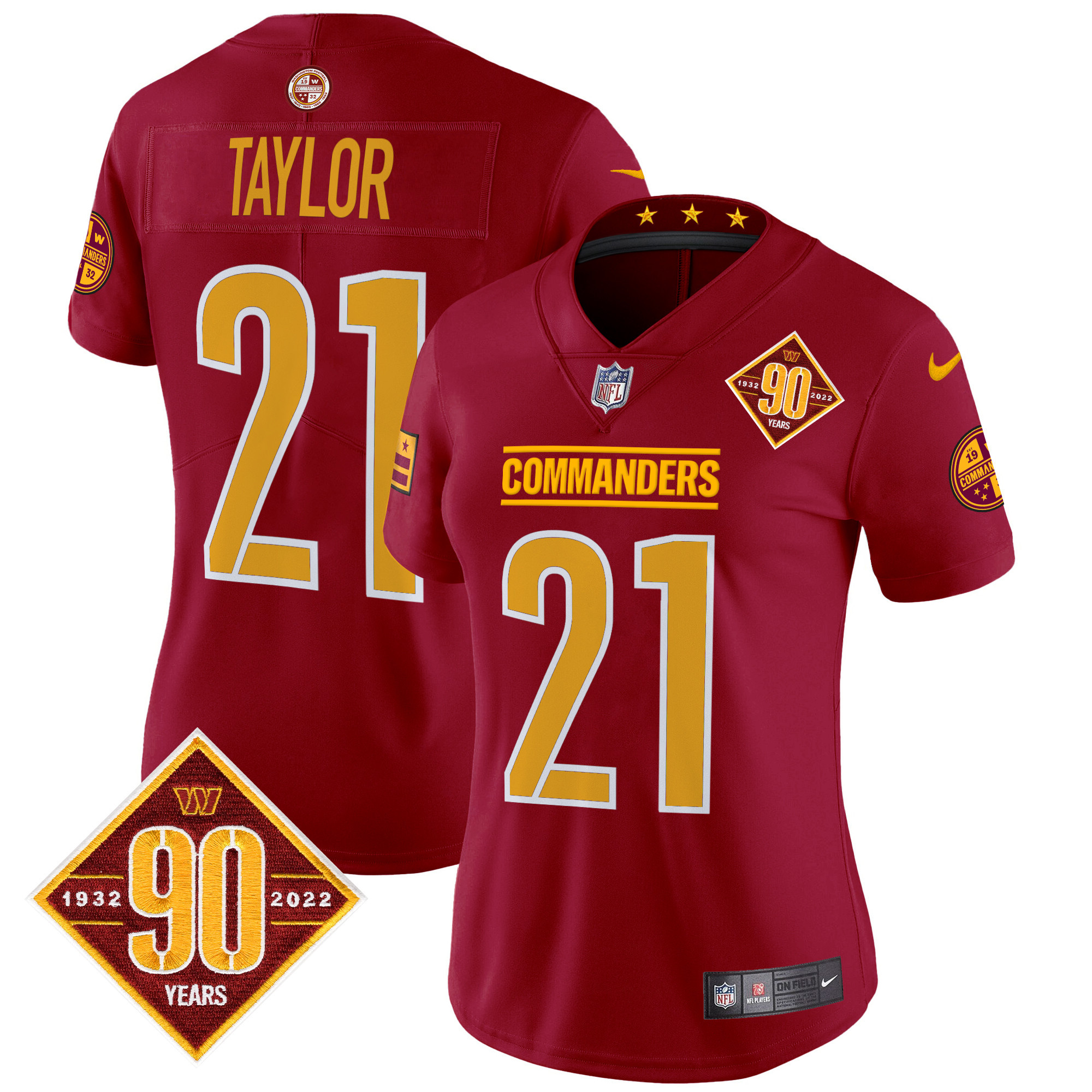 Women's Sean Taylor Washington Commanders 90th Anniversary Patch Vapor Limited Burgundy Jersey - All Stitched