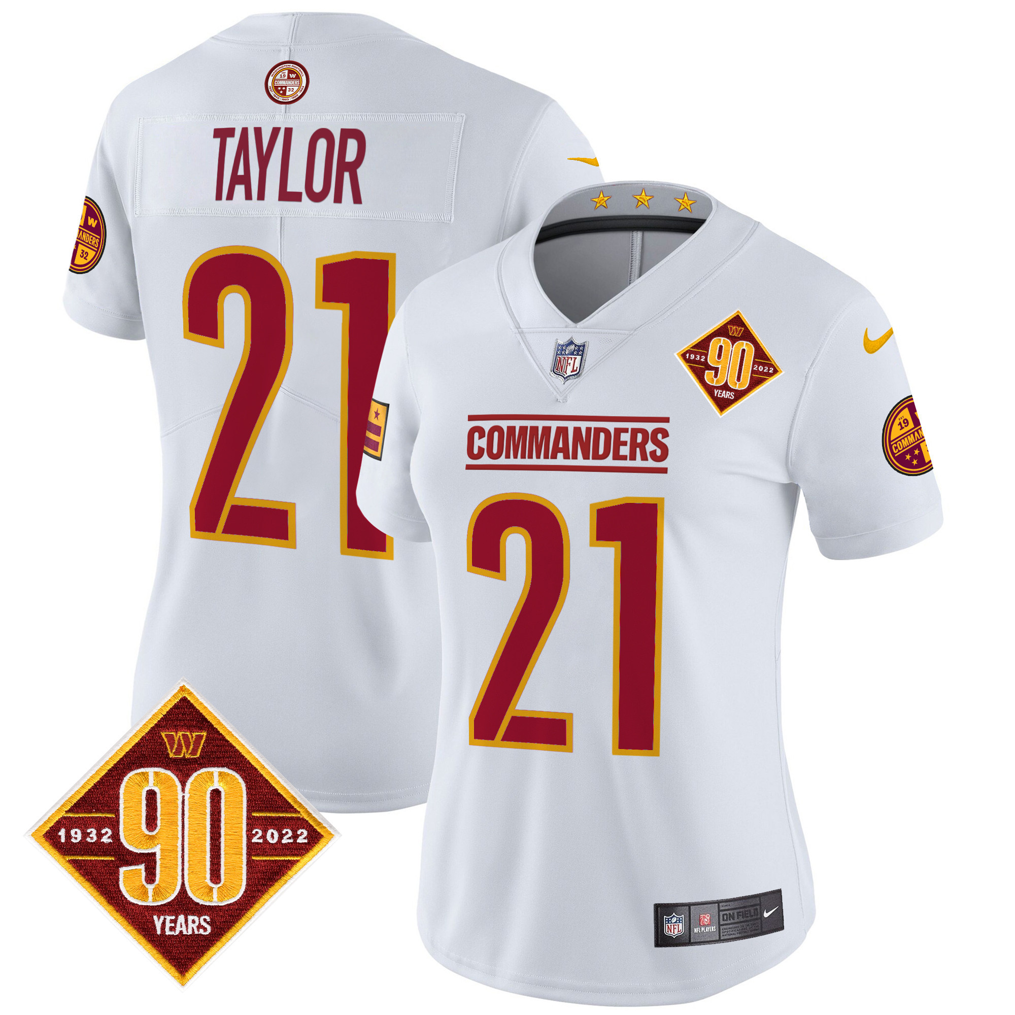 Women's Sean Taylor Washington Commanders 90th Anniversary Patch Vapor Limited White Jersey - All Stitched