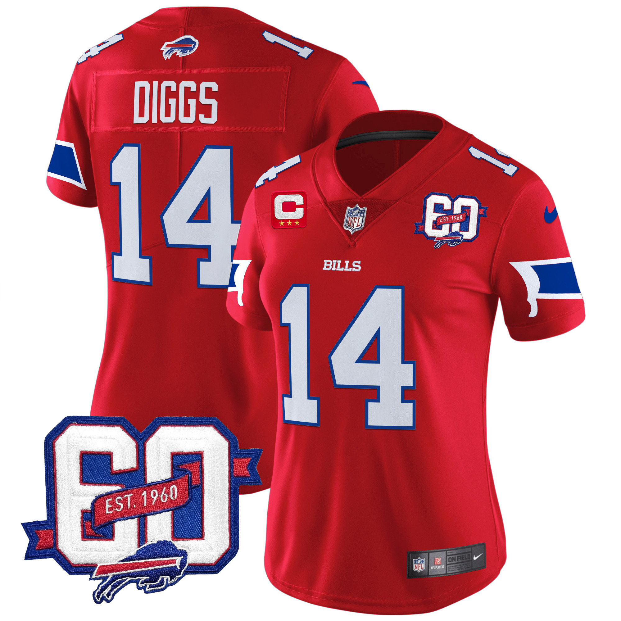 Women's Stefon Diggs Buffalo Bills 60th Anniversary Patch Vapor Limited Red Jersey - All Stitched
