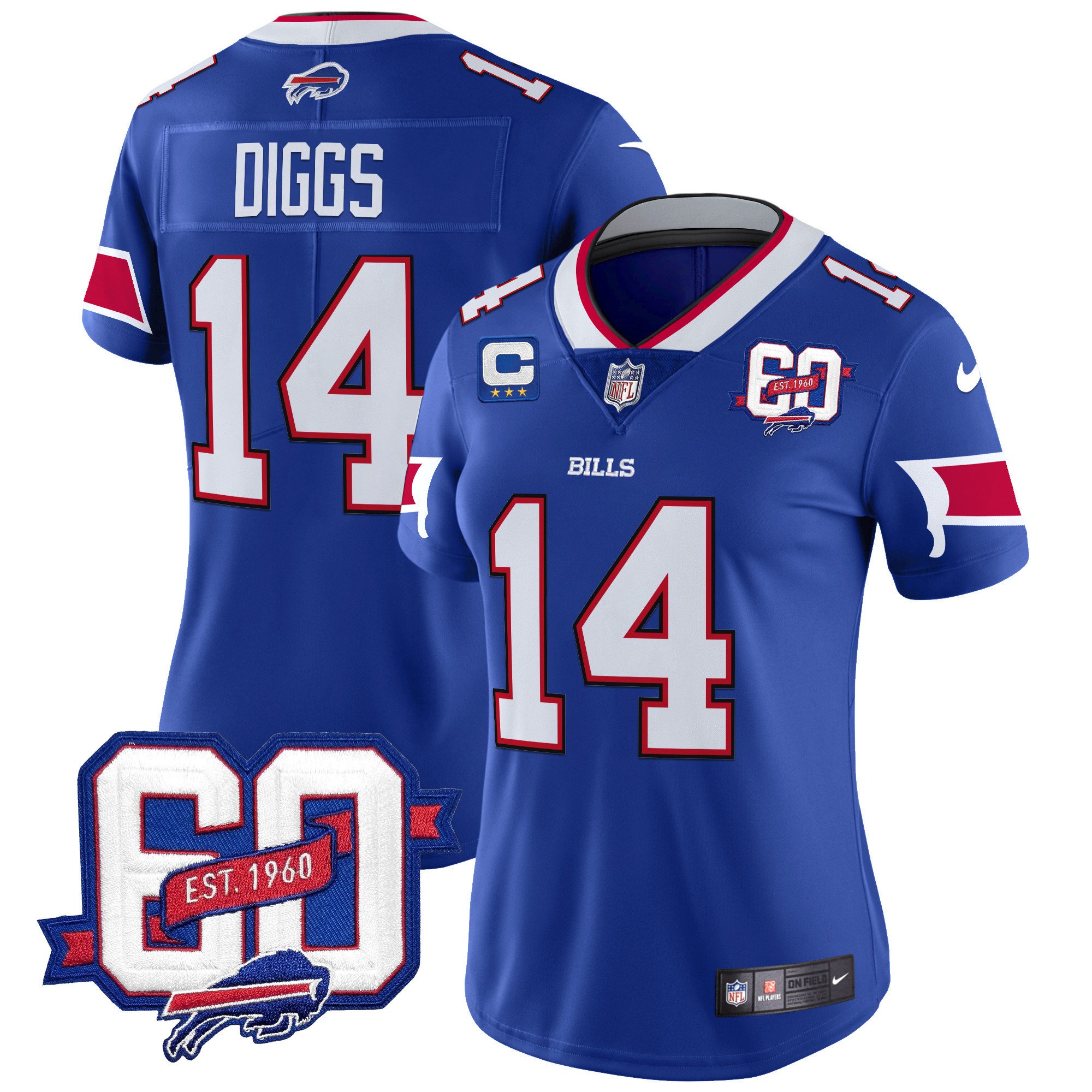 Women's Stefon Diggs Buffalo Bills 60th Anniversary Patch Vapor Limited Royal Jersey - All Stitched