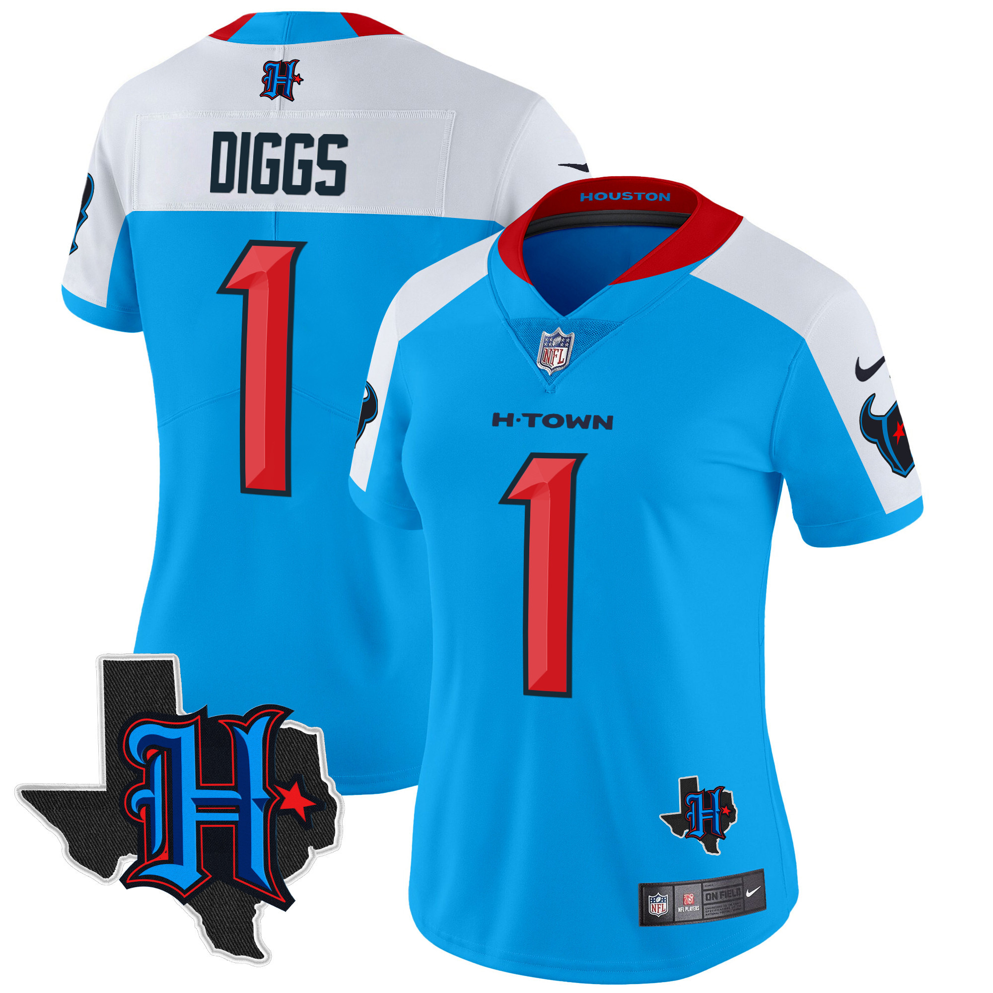 Women's Stefon Diggs Houston Texans 2024 Texas Patch Vapor Limited Blue Alternate Jersey V2 - All Stitched