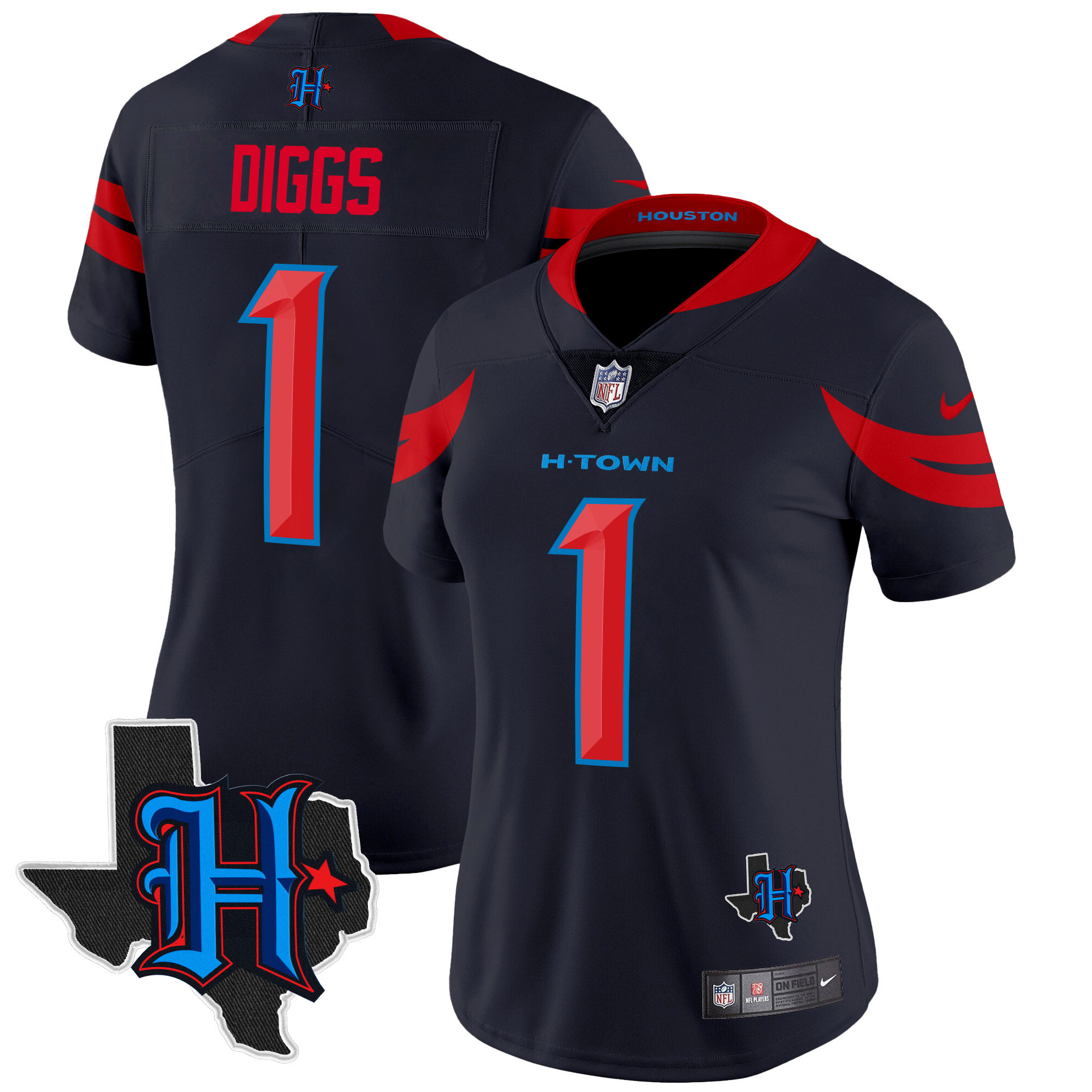 Women's Stefon Diggs Houston Texans 2024 Texas Patch Vapor Limited Navy Limited Jersey V3 - All Stitched