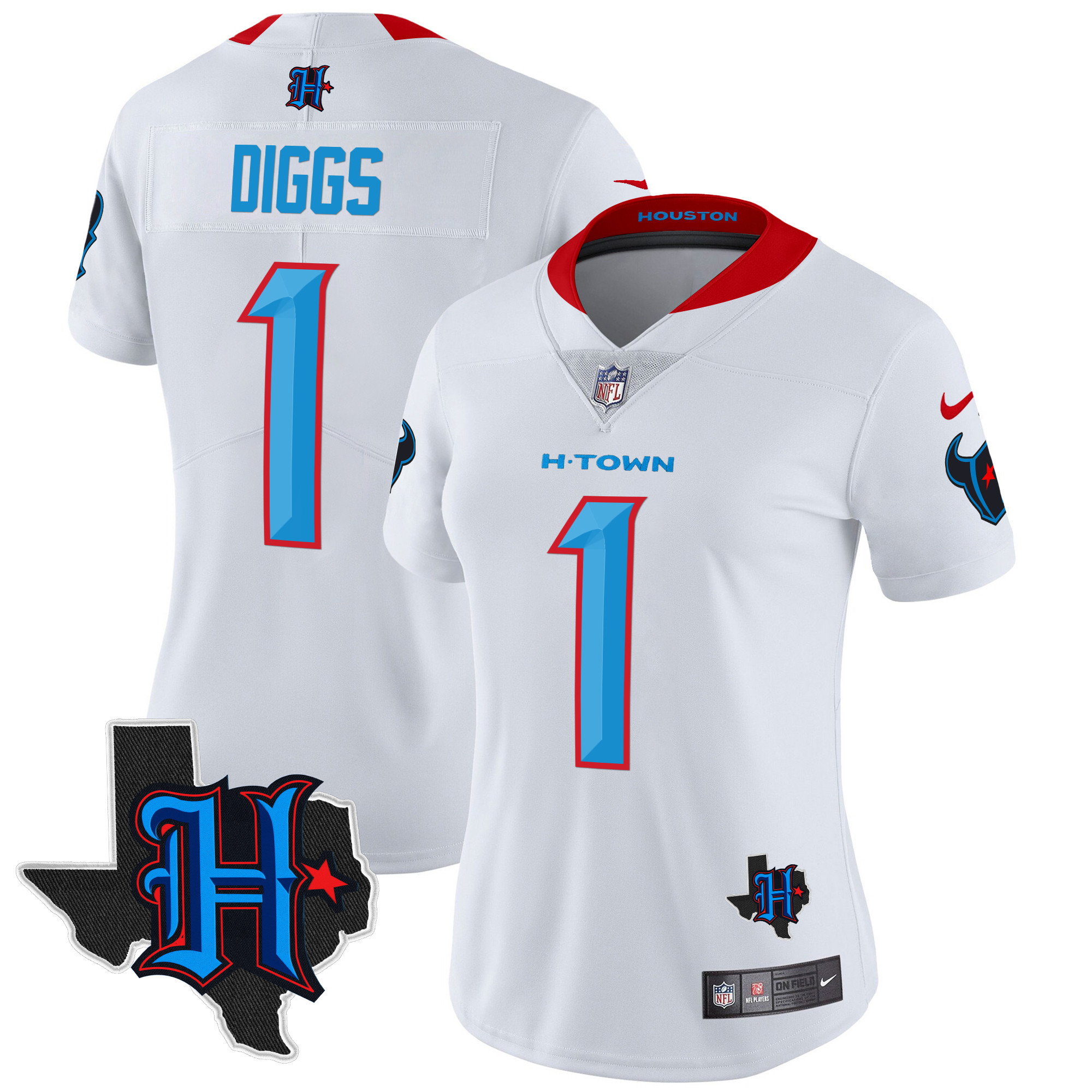 Women's Stefon Diggs Houston Texans 2024 Texas Patch Vapor Limited White Limited Jersey V2 - All Stitched