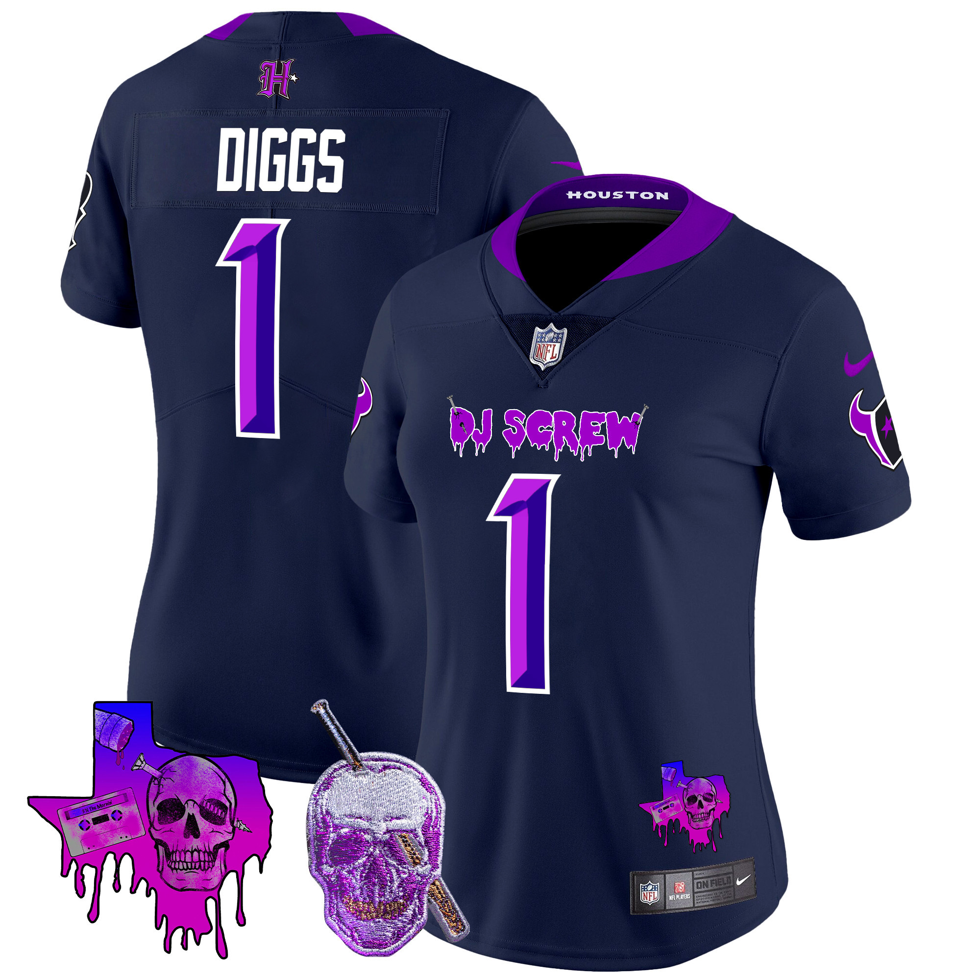 Women's Stefon Diggs Houston Texans DJ Screw Vapor Limited Navy Limited Jersey - All Stitched