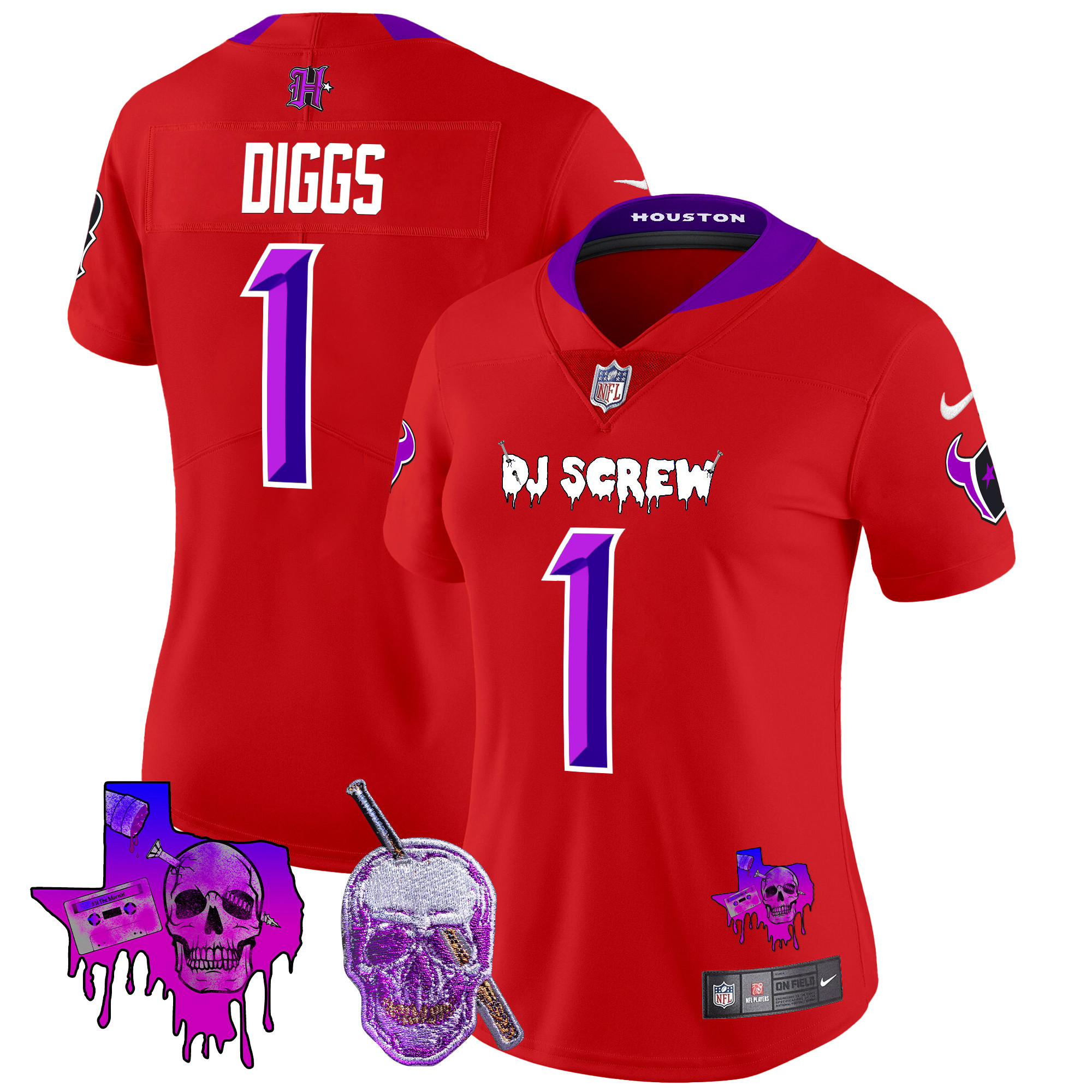 Women's Stefon Diggs Houston Texans DJ Screw Vapor Limited Red Jersey - All Stitched