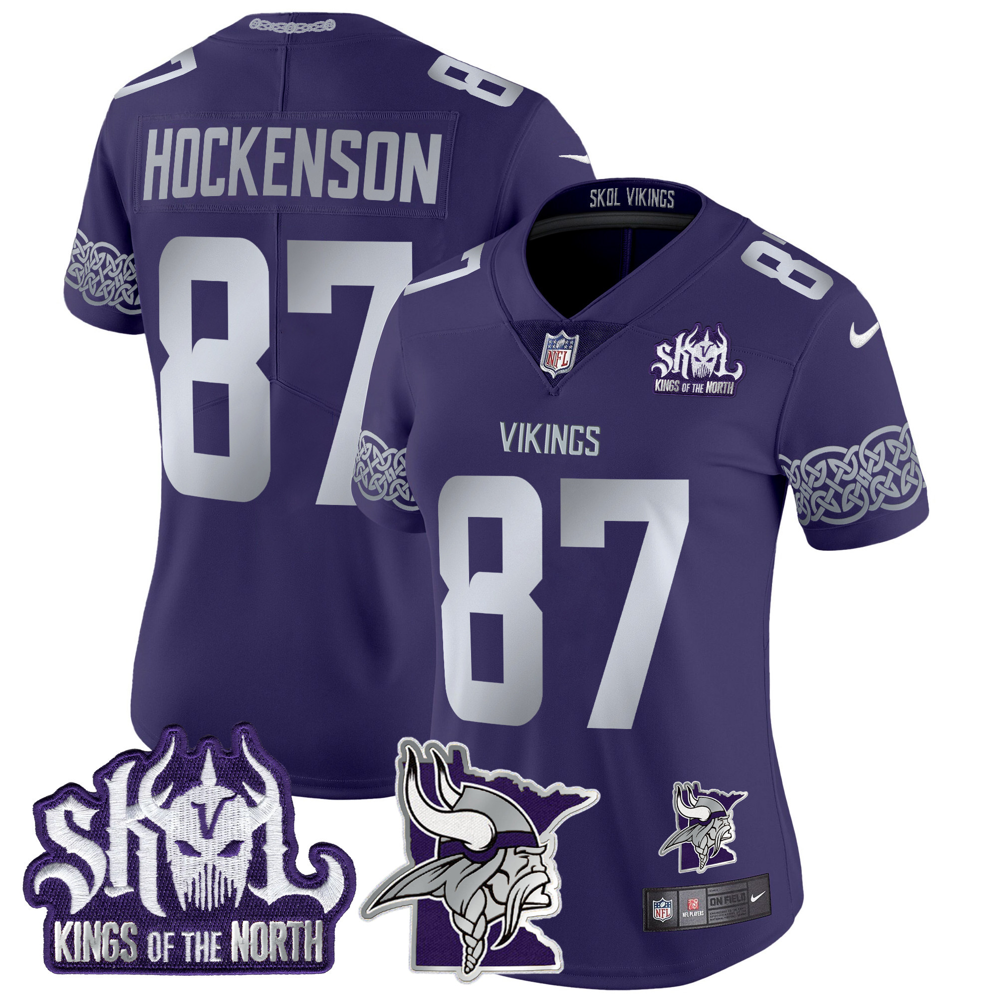 Women's T.J. Hockenson Minnesota Vikings 2024 Winter Warrior Skol Patch Vapor Limited Purple Jersey V2 - All Stitched