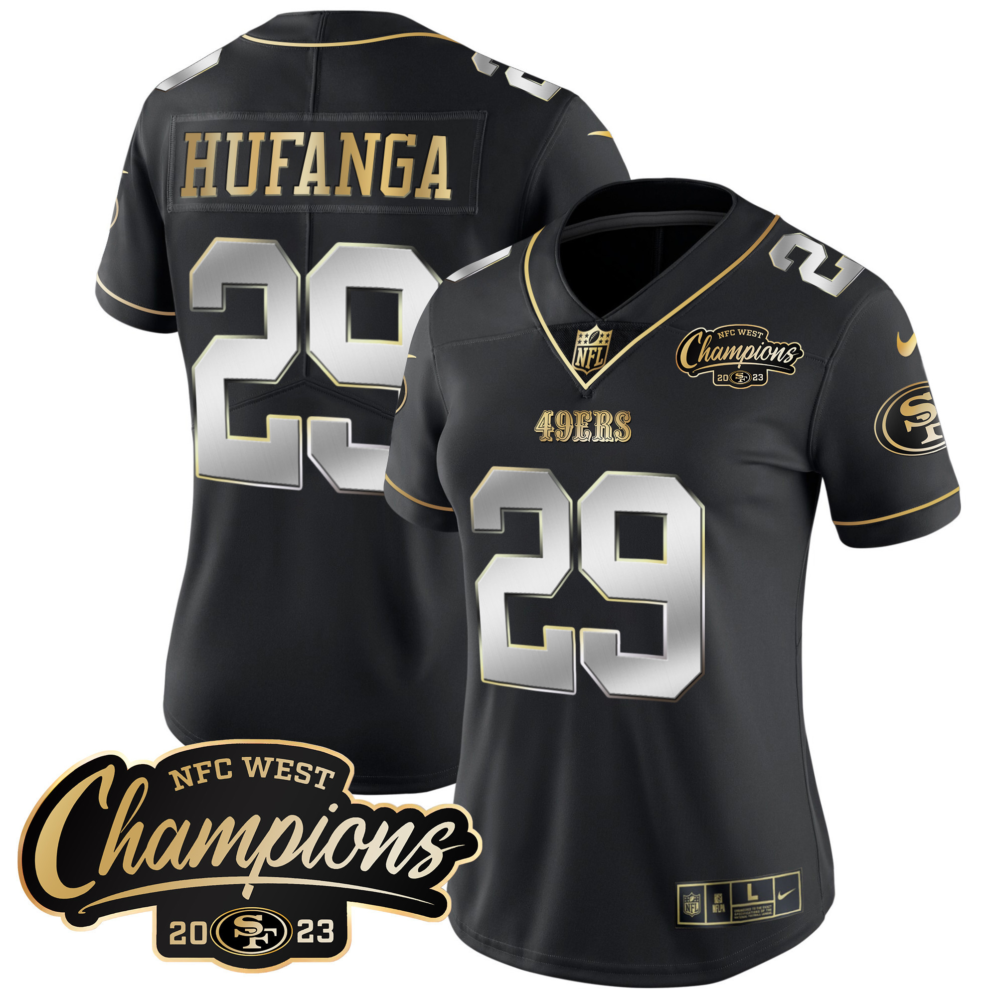 Women's Talanoa Hufanga San Francisco 49ers 2023 NFC West Champions Patch Vapor Black Limited Jersey - All Stitched