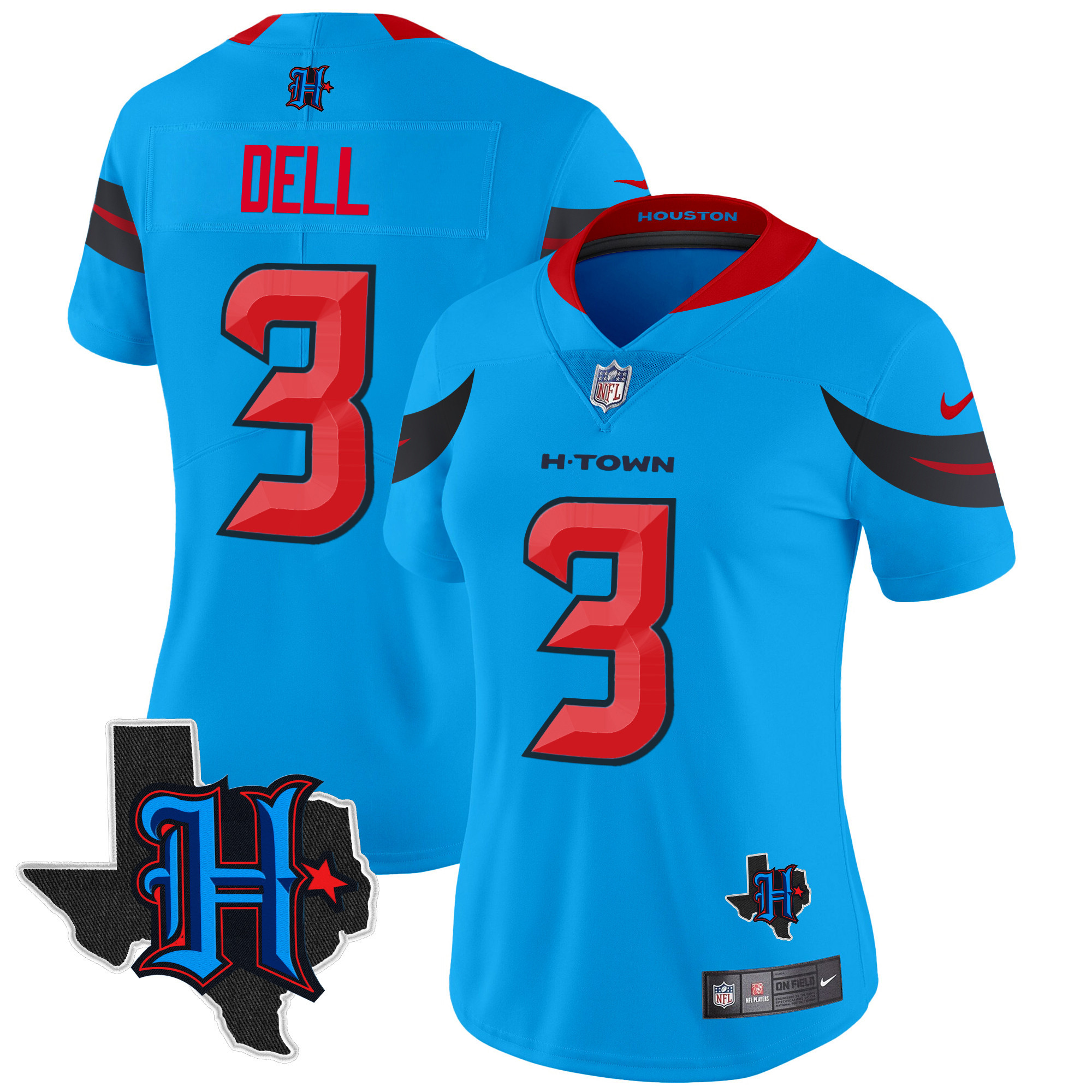 Women's Tank Dell Houston Texans 2024 Texas Patch Vapor Limited Blue Jersey V3 - All Stitched
