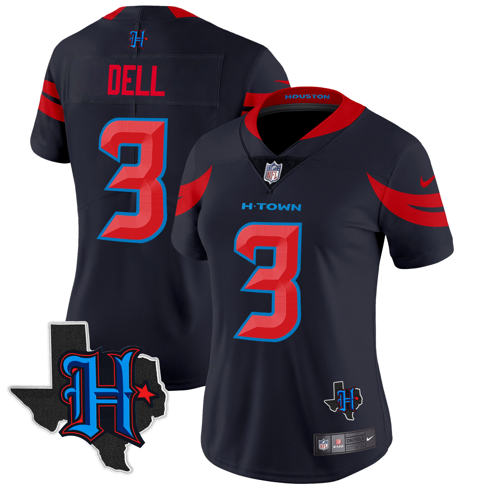 Women's Tank Dell Houston Texans 2024 Texas Patch Vapor Limited Navy Limited Jersey V3 - All Stitched
