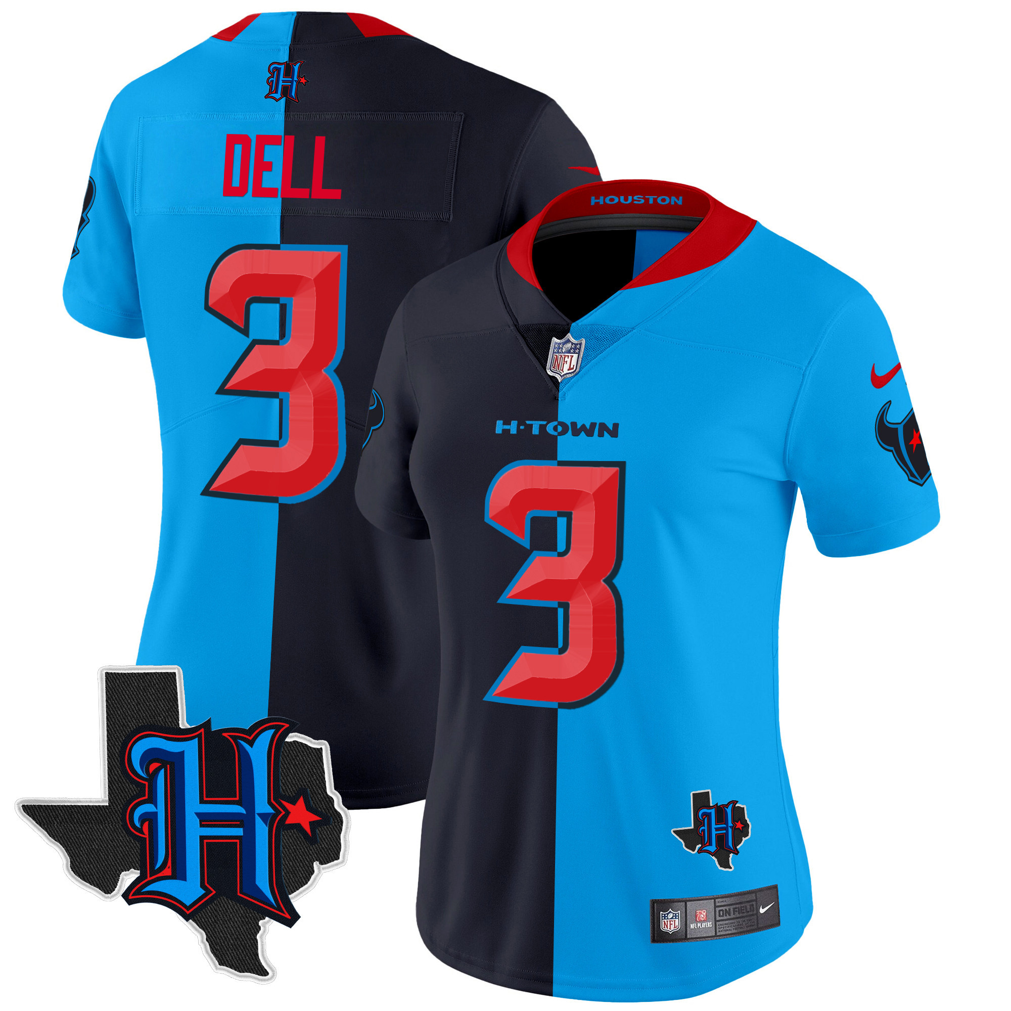 Women's Tank Dell Houston Texans 2024 Texas Patch Vapor Limited Split Jersey V2 - All Stitched