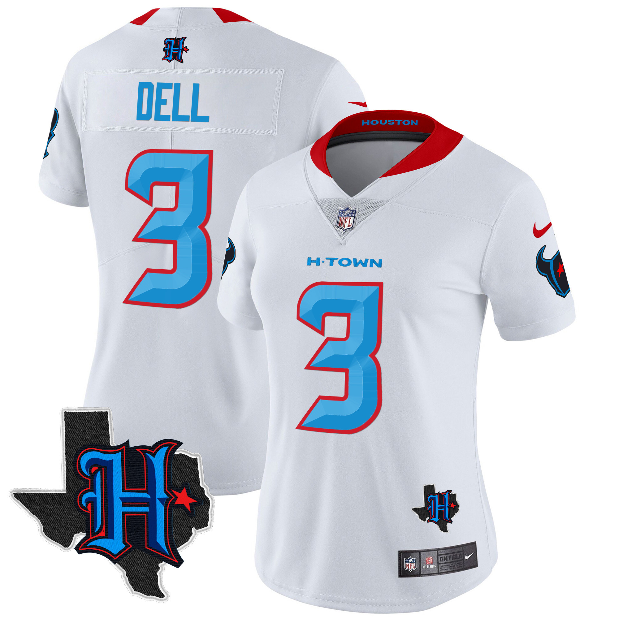 Women's Tank Dell Houston Texans 2024 Texas Patch Vapor Limited White Limited Jersey V2 - All Stitched