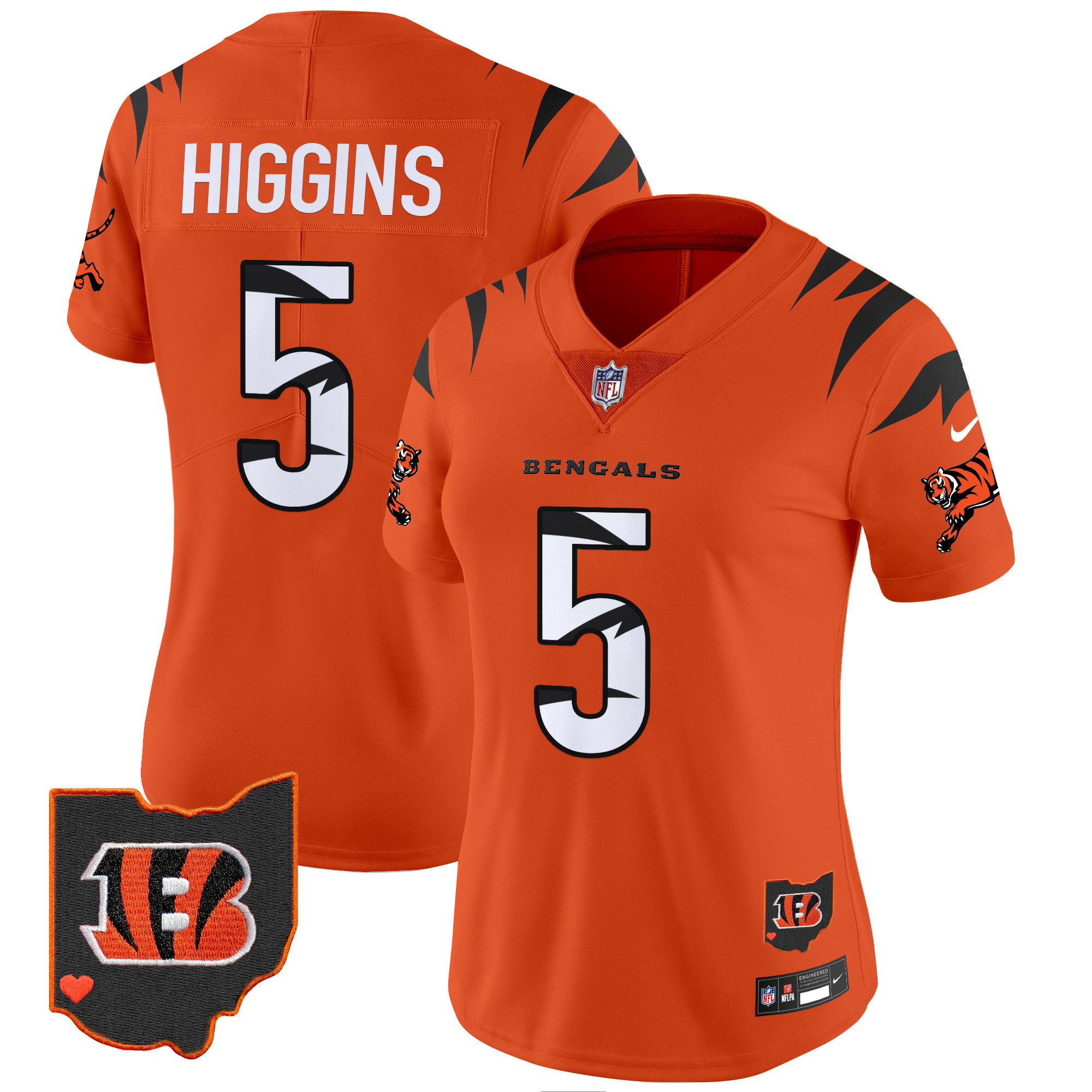 Women's Tee Higgins Cincinnati Bengals Special Vapor Limited Orange Jersey - All Stitched