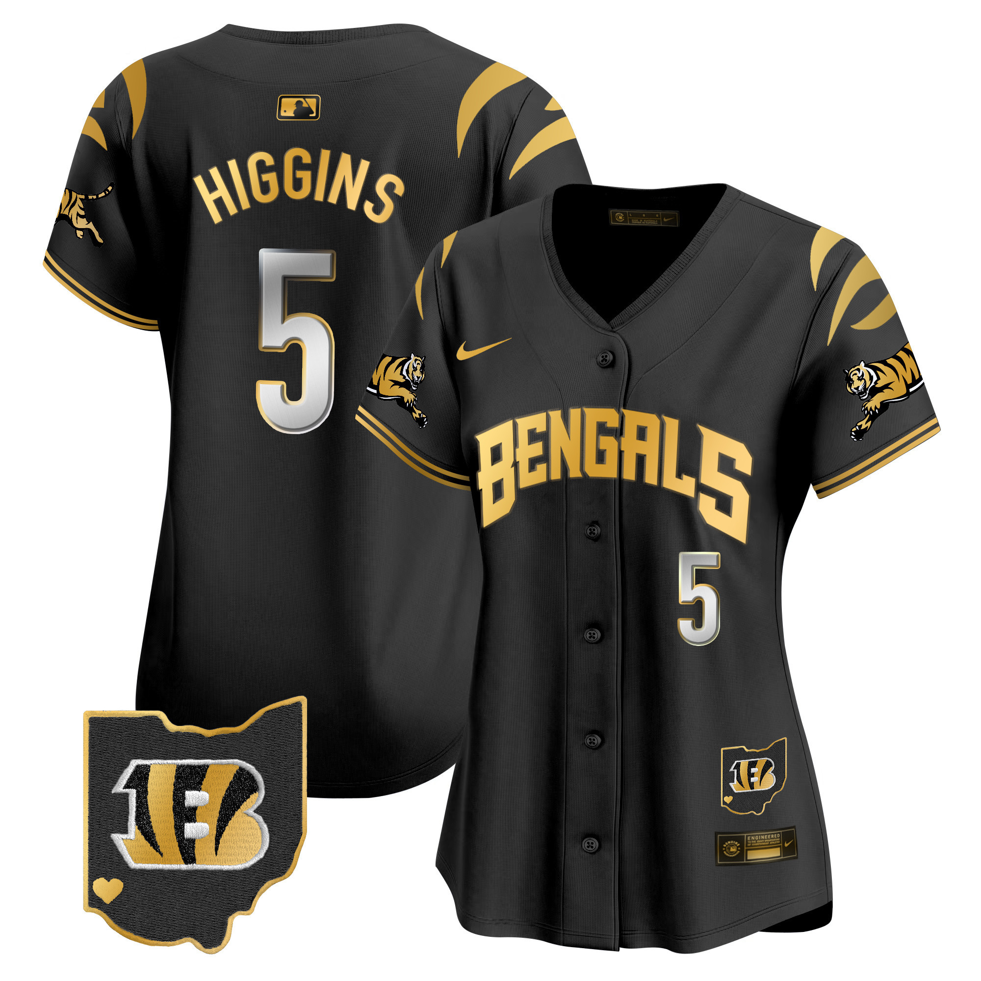 Women's Tee Higgins Cincinnati Bengals Vapor Premier Limited Black Gold Jersey - All Stitched
