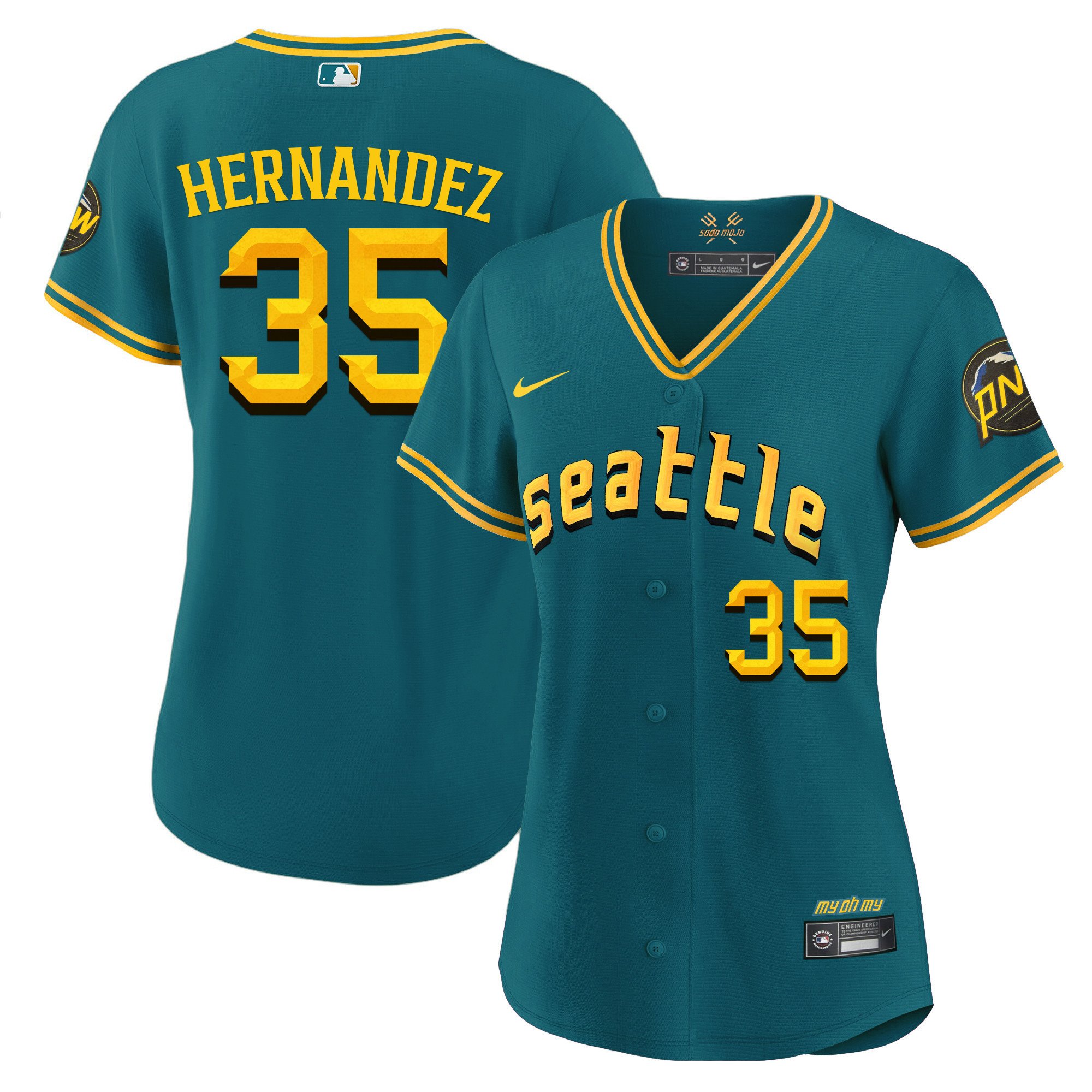 Women's Teoscar Hernandez Seattle Mariners 2023 City Connect Fan Made Aqua Jersey - All Stitched