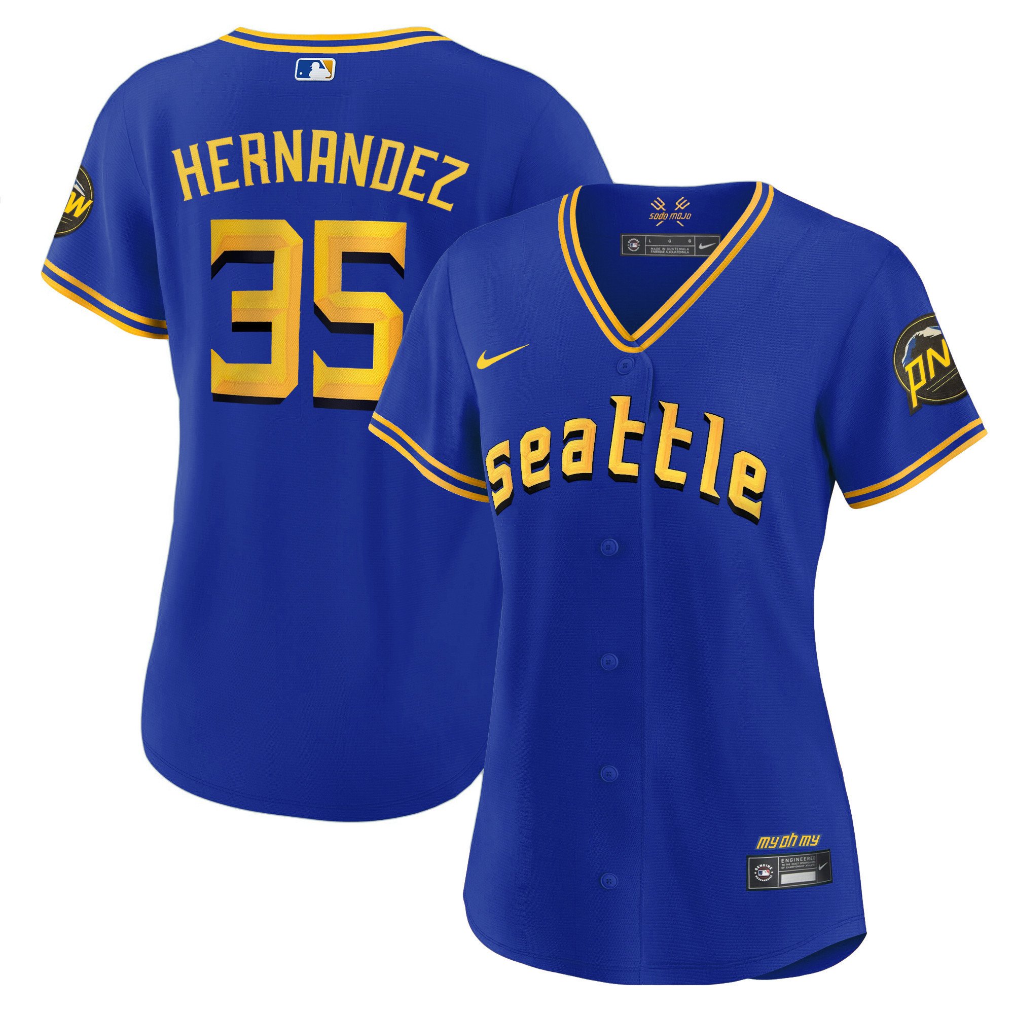 Women's Teoscar Hernandez Seattle Mariners 2023 City Connect Gold Royal Jersey - All Stitched