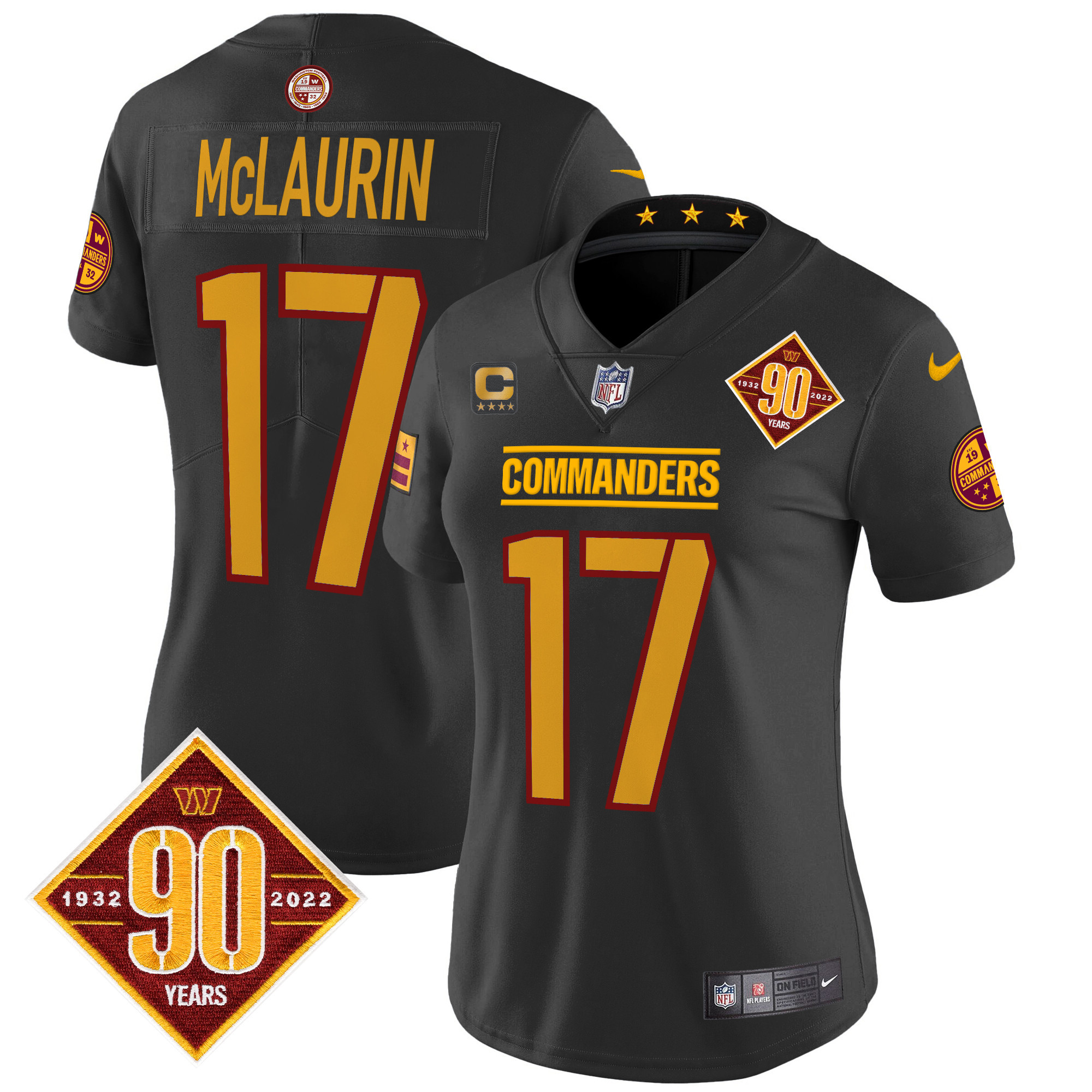 Women's Terry McLaurin Washington Commanders 90th Anniversary Patch Vapor Limited Black Jersey - All Stitched