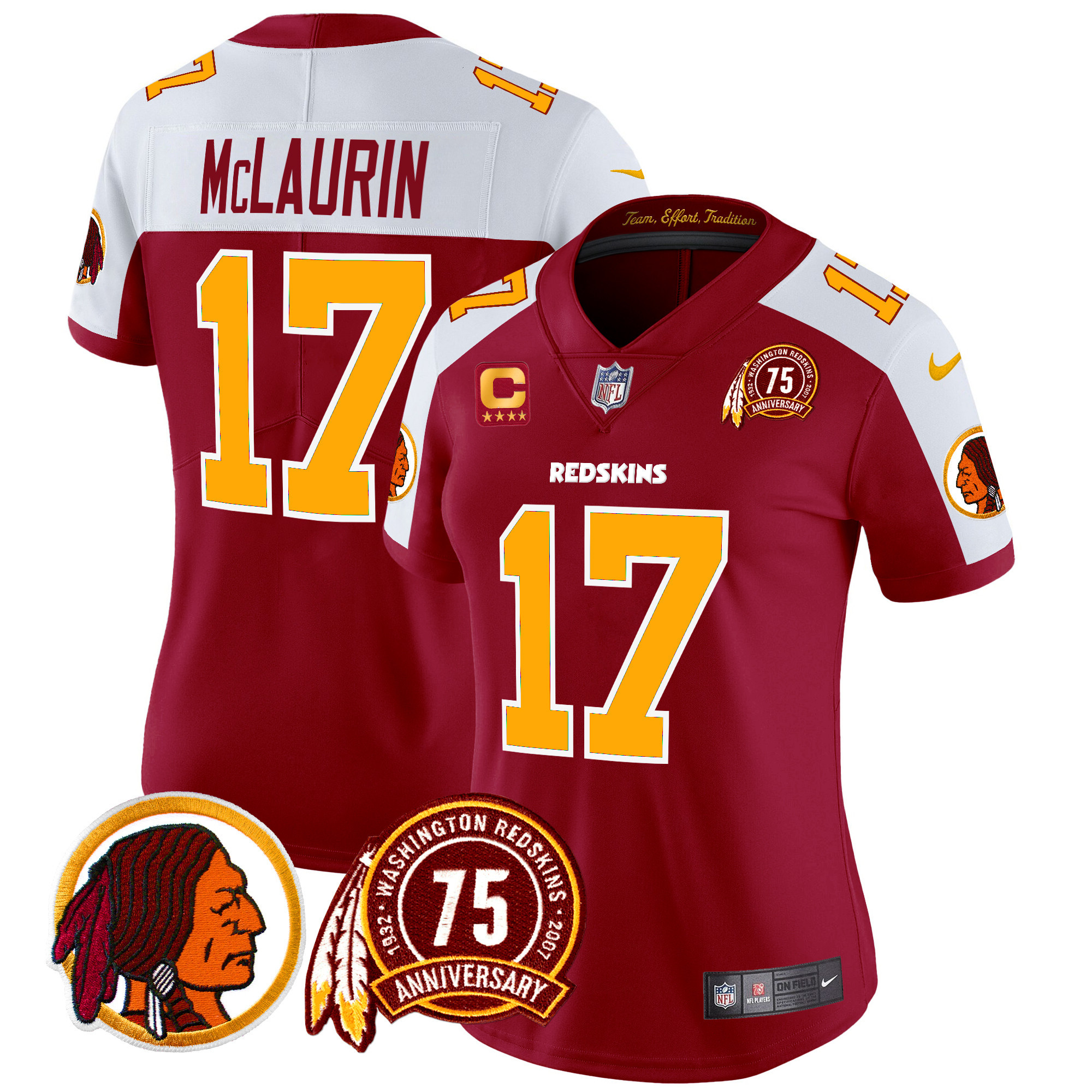 Women's Terry McLaurin Washington Redskins 75th Patch Throwback Vapor Limited Burgundy Alternate Jersey - All Stitched