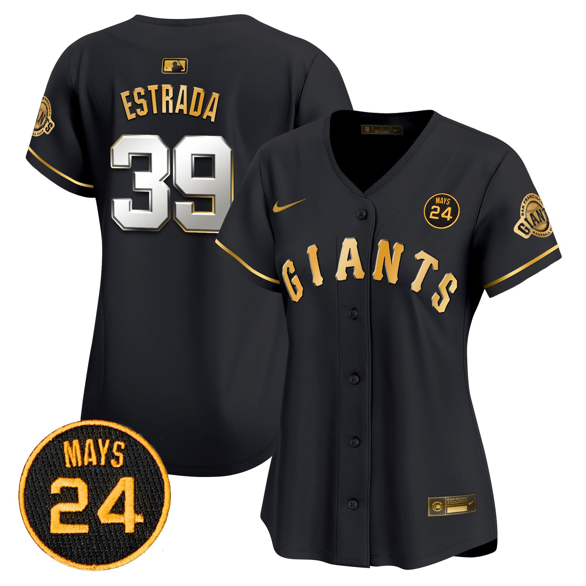 Women's Thairo Estrada San Francisco Giants 2024 Willie Mays Patch Vapor Premier Limited Black Gold Jersey V3 - All Stitched