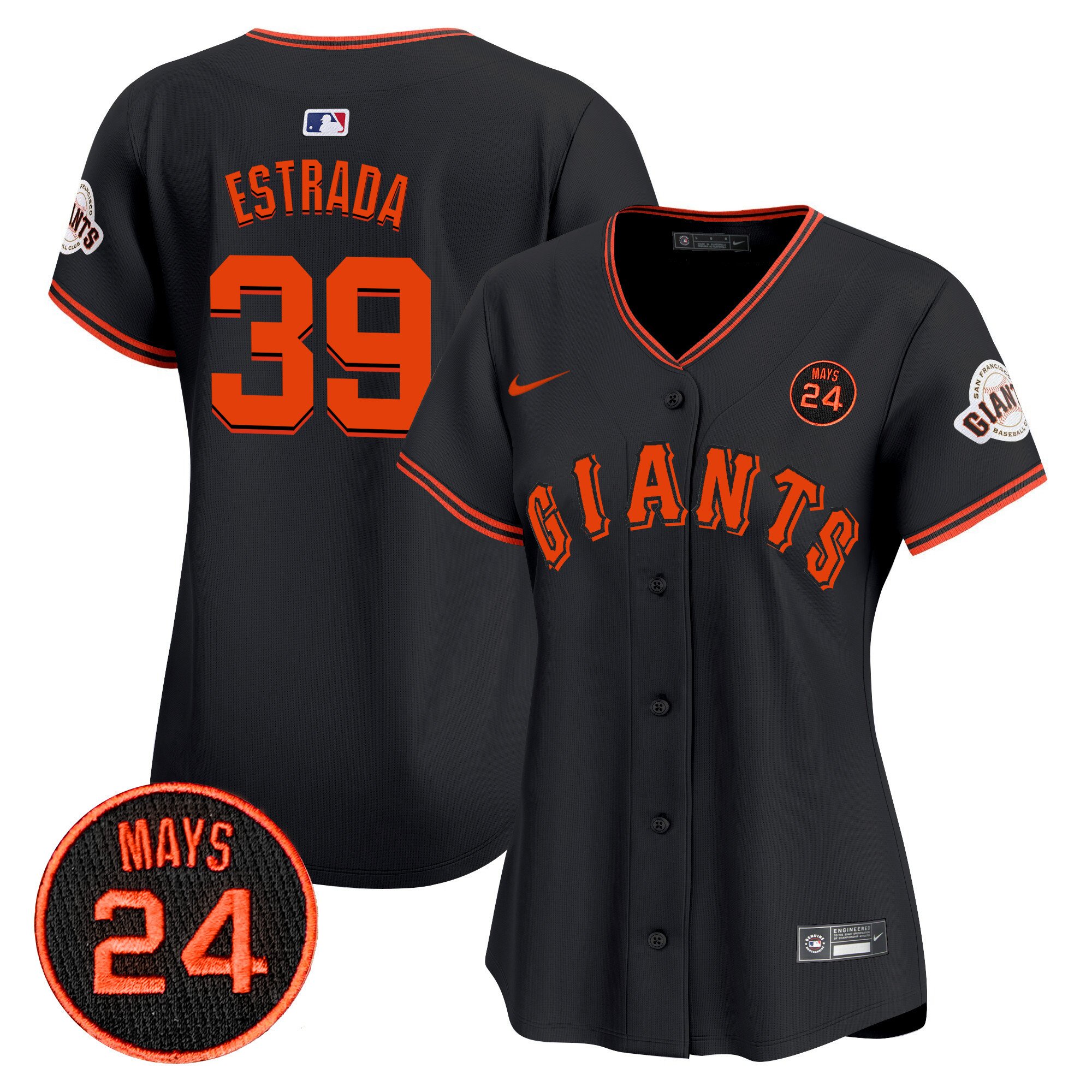 Women's Thairo Estrada San Francisco Giants 2024 Willie Mays Patch Vapor Premier Limited Black Jersey V3 - All Stitched