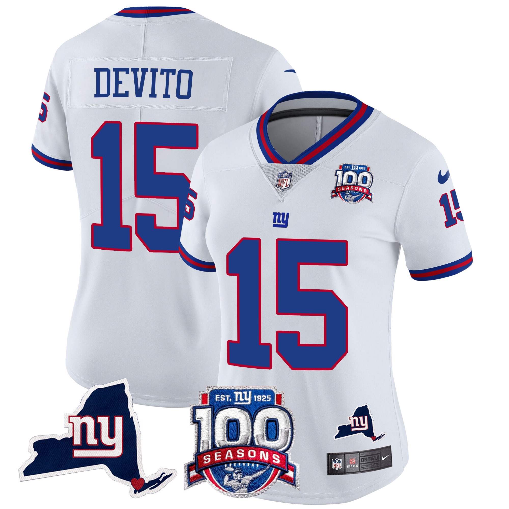 Women's Tommy DeVito New York Giants 100th Season & State Patch Vapor Limited White Jersey - All Stitched