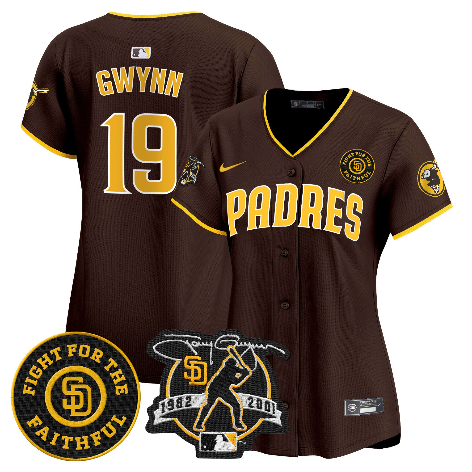 Women's Tony Gwynn San Diego Padres Tony Gwynn & Faithful Patch Vapor Premier Limited Brown Jersey Ã± All Stitched